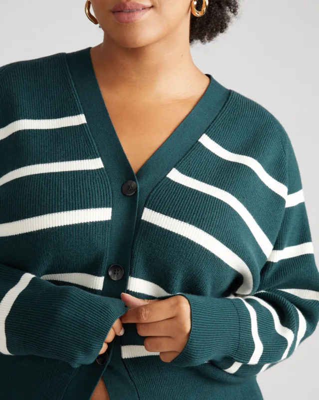 Better-Than-Wool Cardigan - Forest Green/Cream Stripe sold by Universal Standard