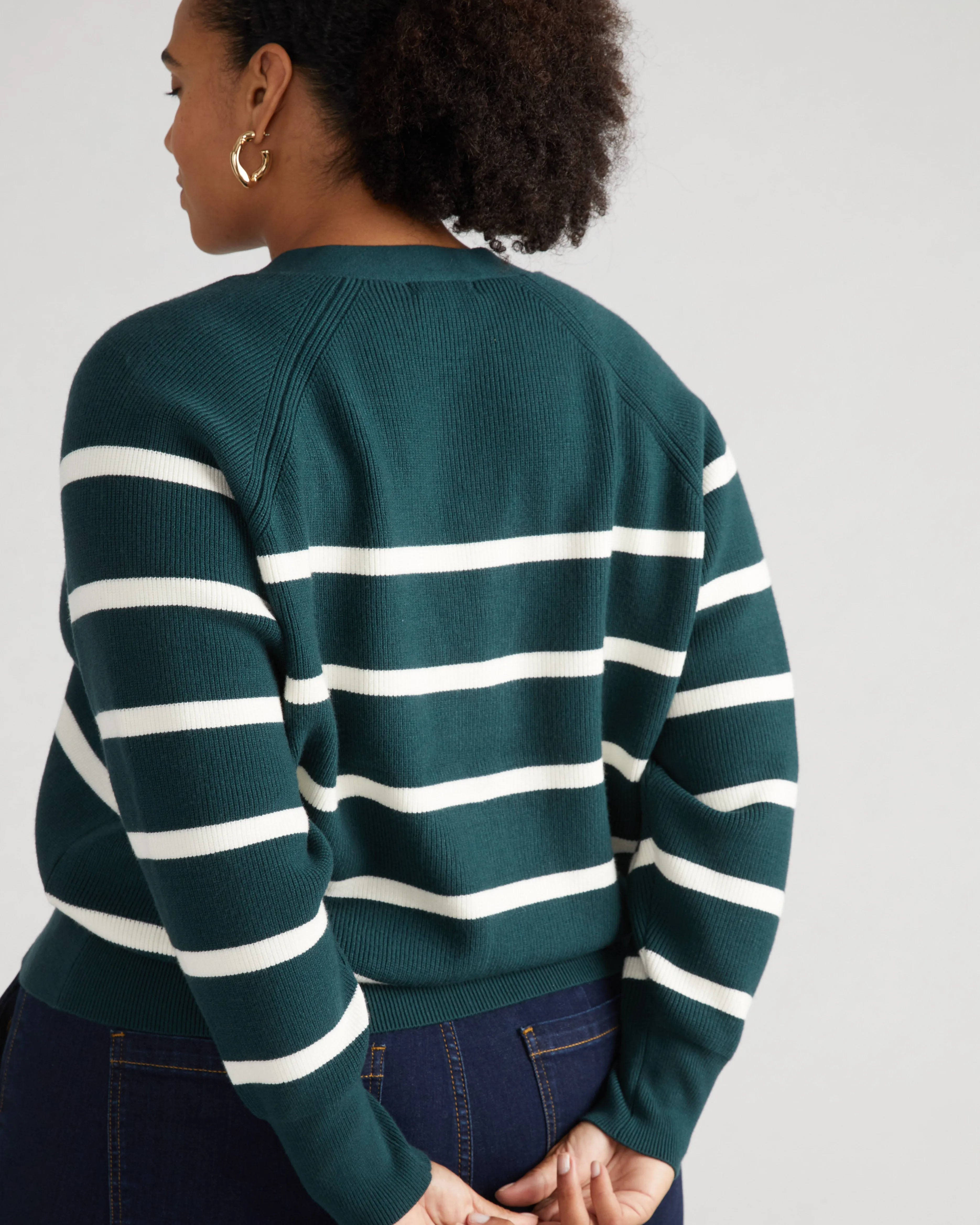 Better-Than-Wool Cardigan - Forest Green/Cream Stripe sold by Universal Standard product image thumbnail 3