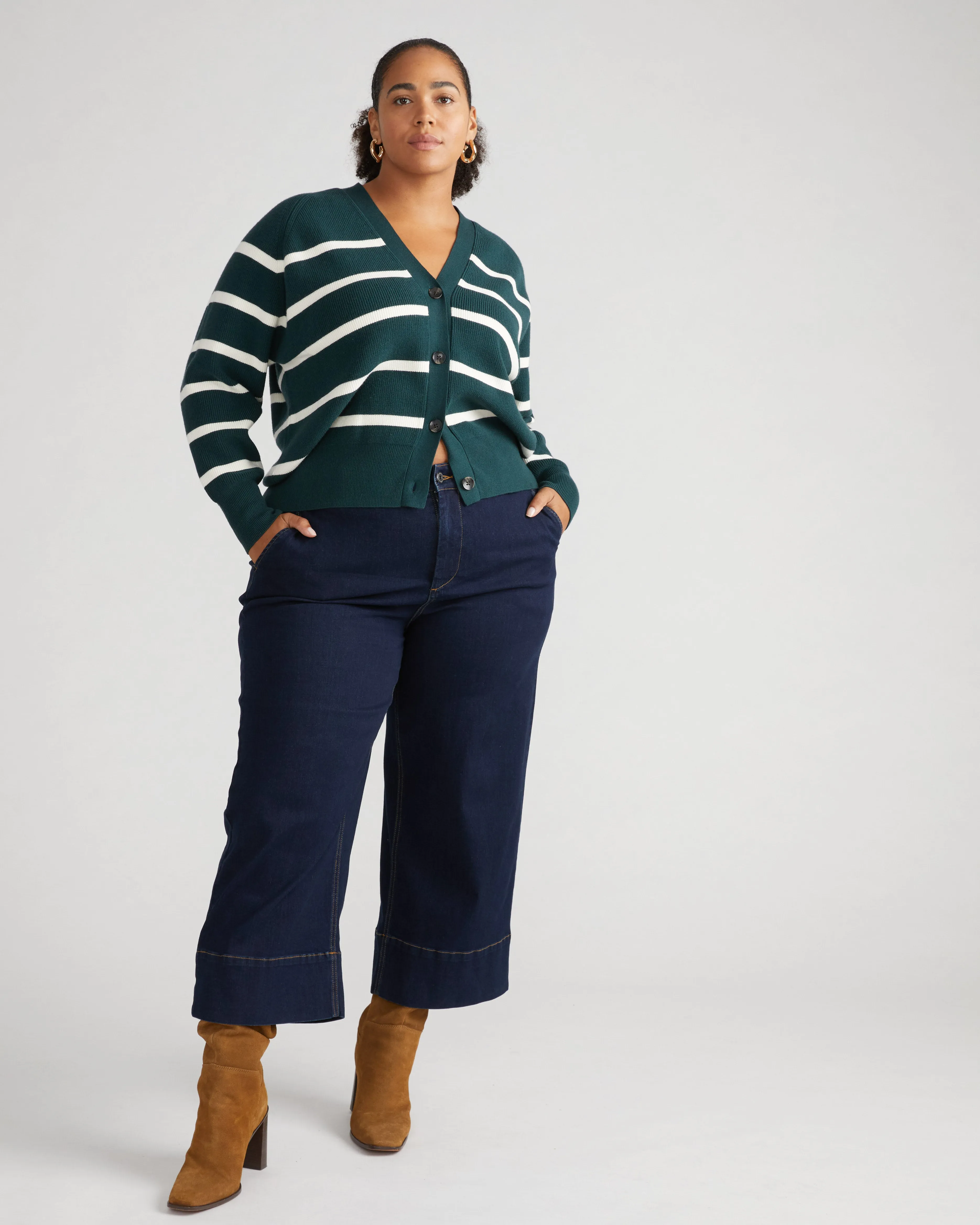 Better-Than-Wool Cardigan - Forest Green/Cream Stripe sold by Universal Standard product image thumbnail 2