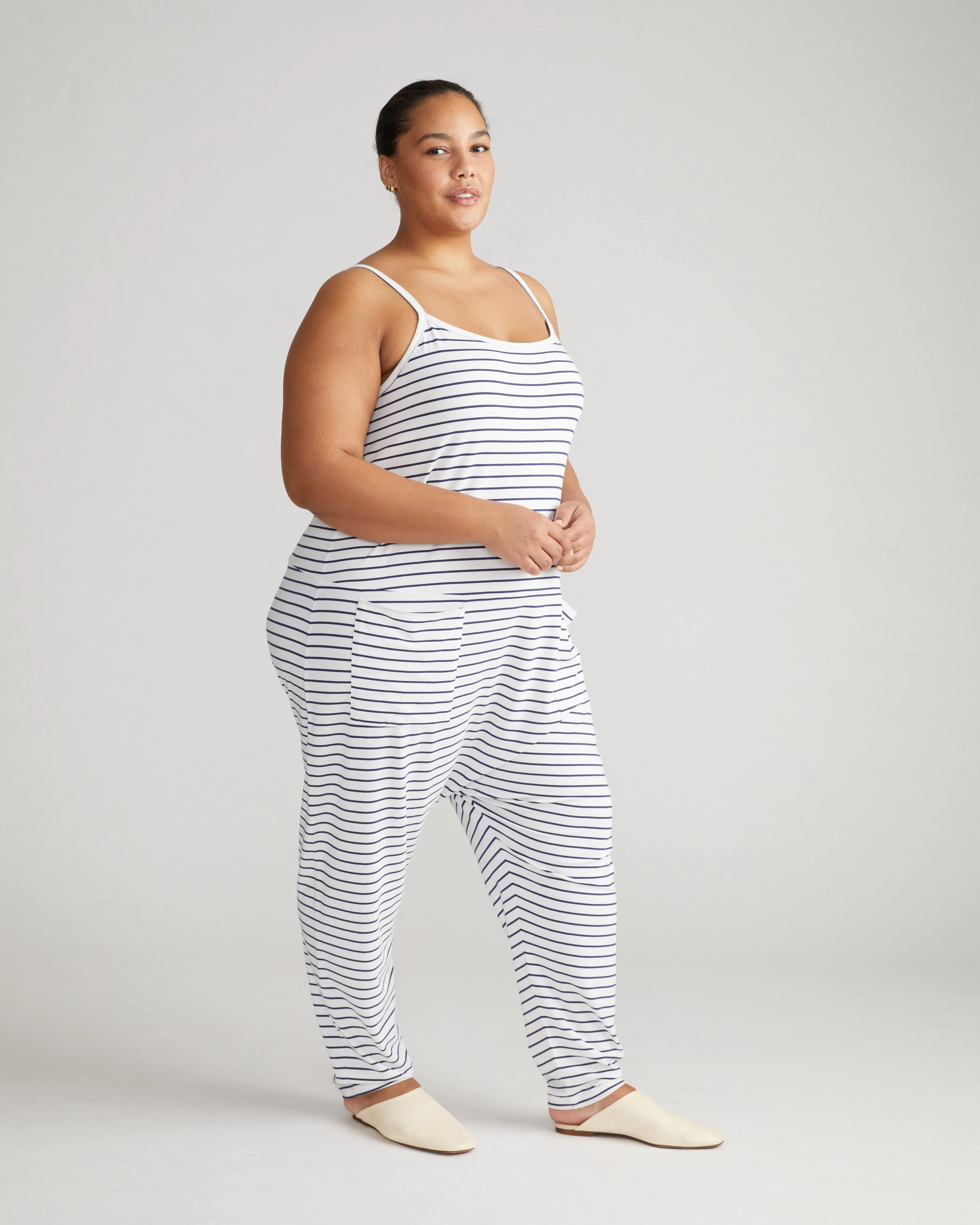 UltimateS Jackson Sleeveless Jumpsuit - White/Cenote Stripe sold by Universal Standard product image thumbnail 3