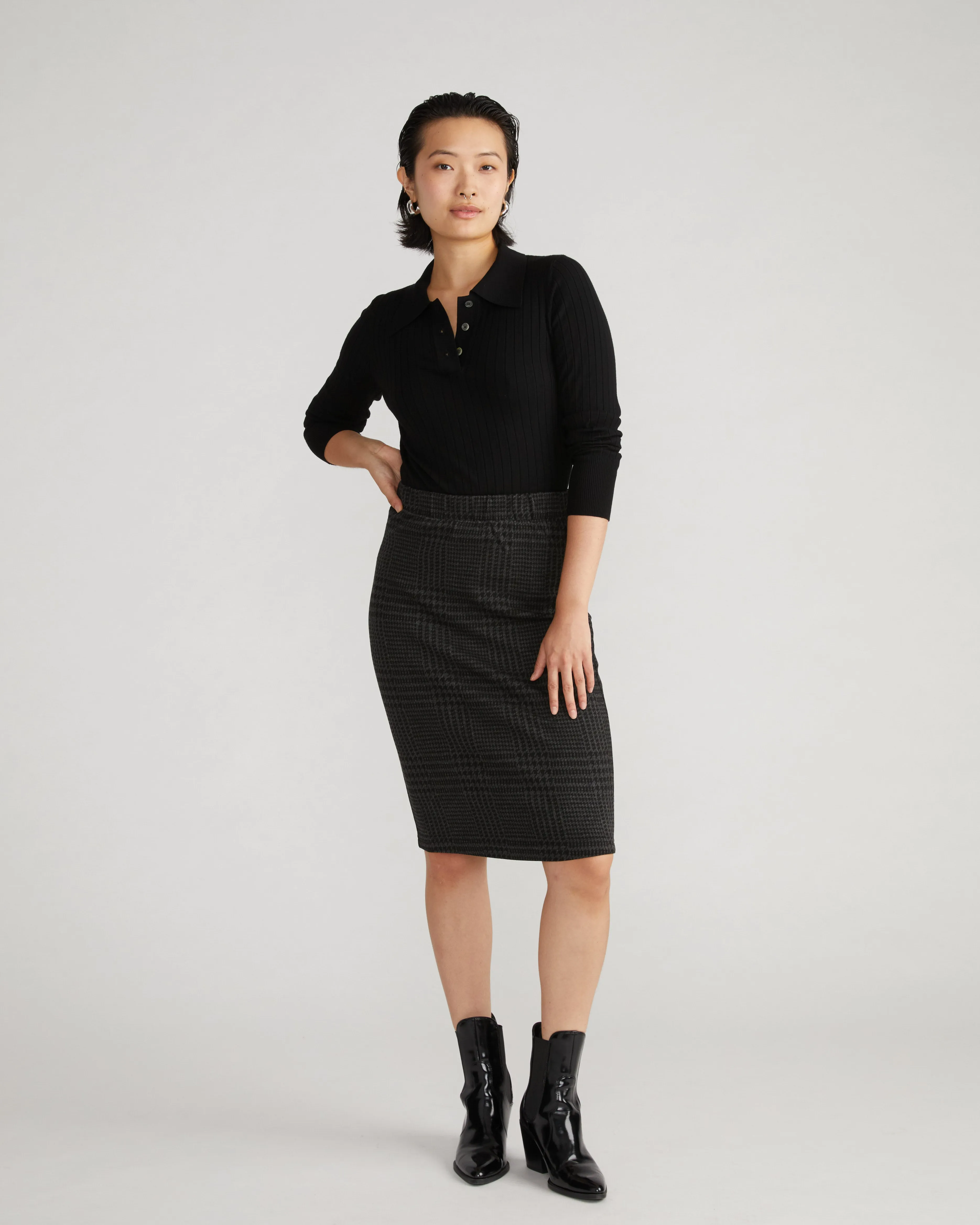 Danube Ponte Skirt - Storm Houndstooth sold by Universal Standard