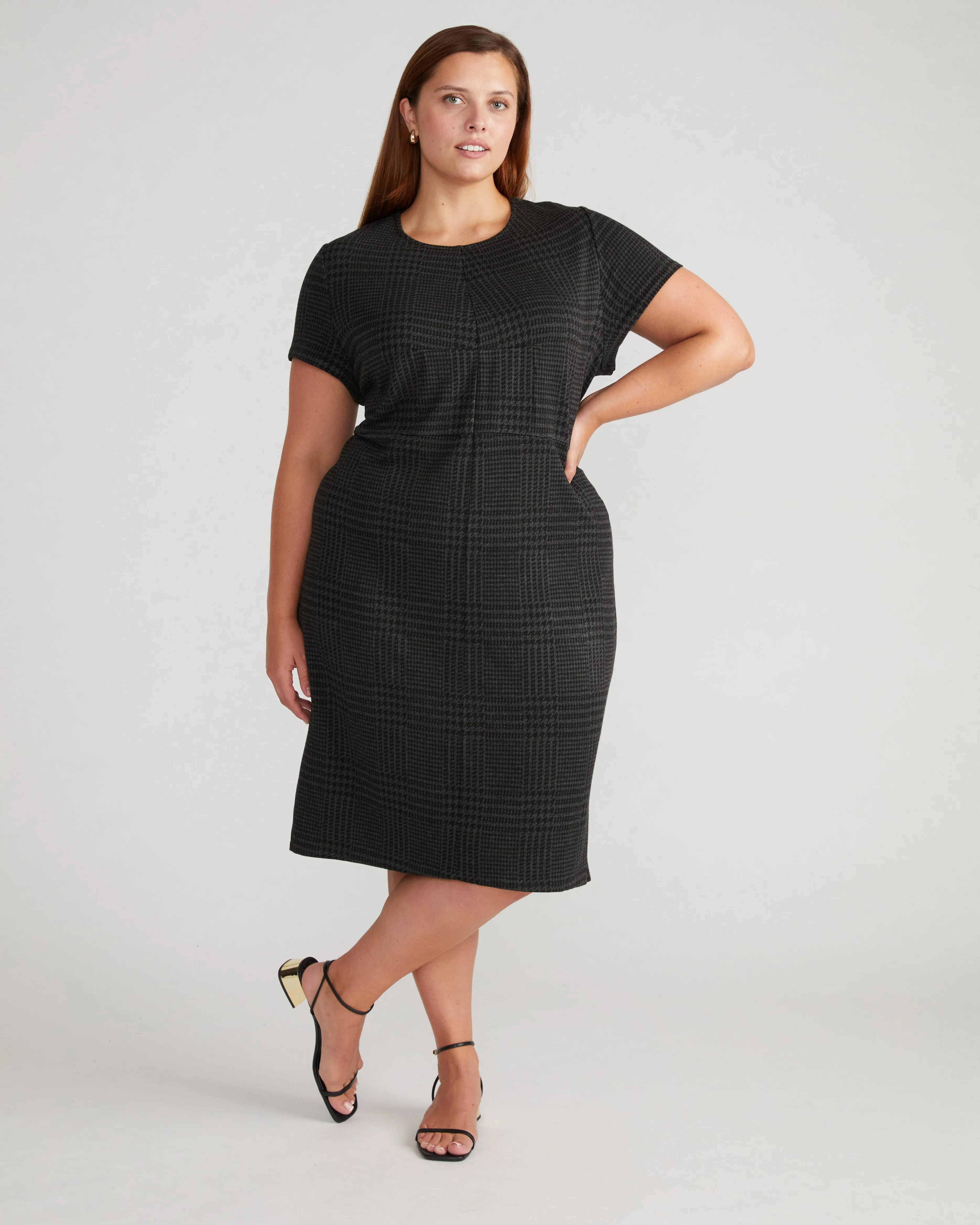 Executive Ponte Dress - Storm Houndstooth sold by Universal Standard