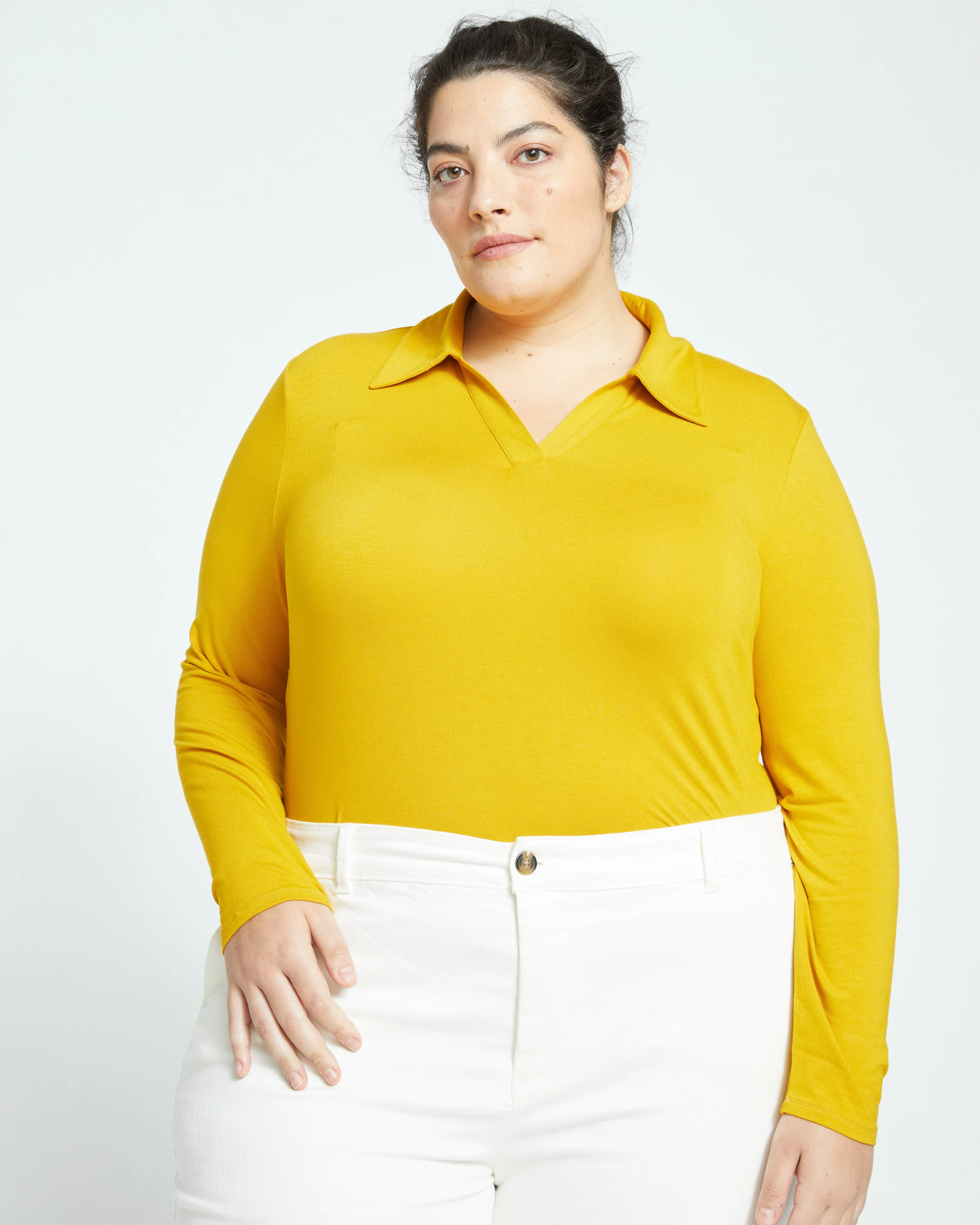 Aalto Liquid Jersey Polo Top - Brass sold by Universal Standard product image thumbnail 3