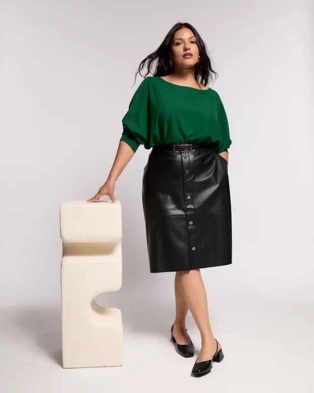 Ericka Faux Leather Button Skirt - Black sold by Universal Standard