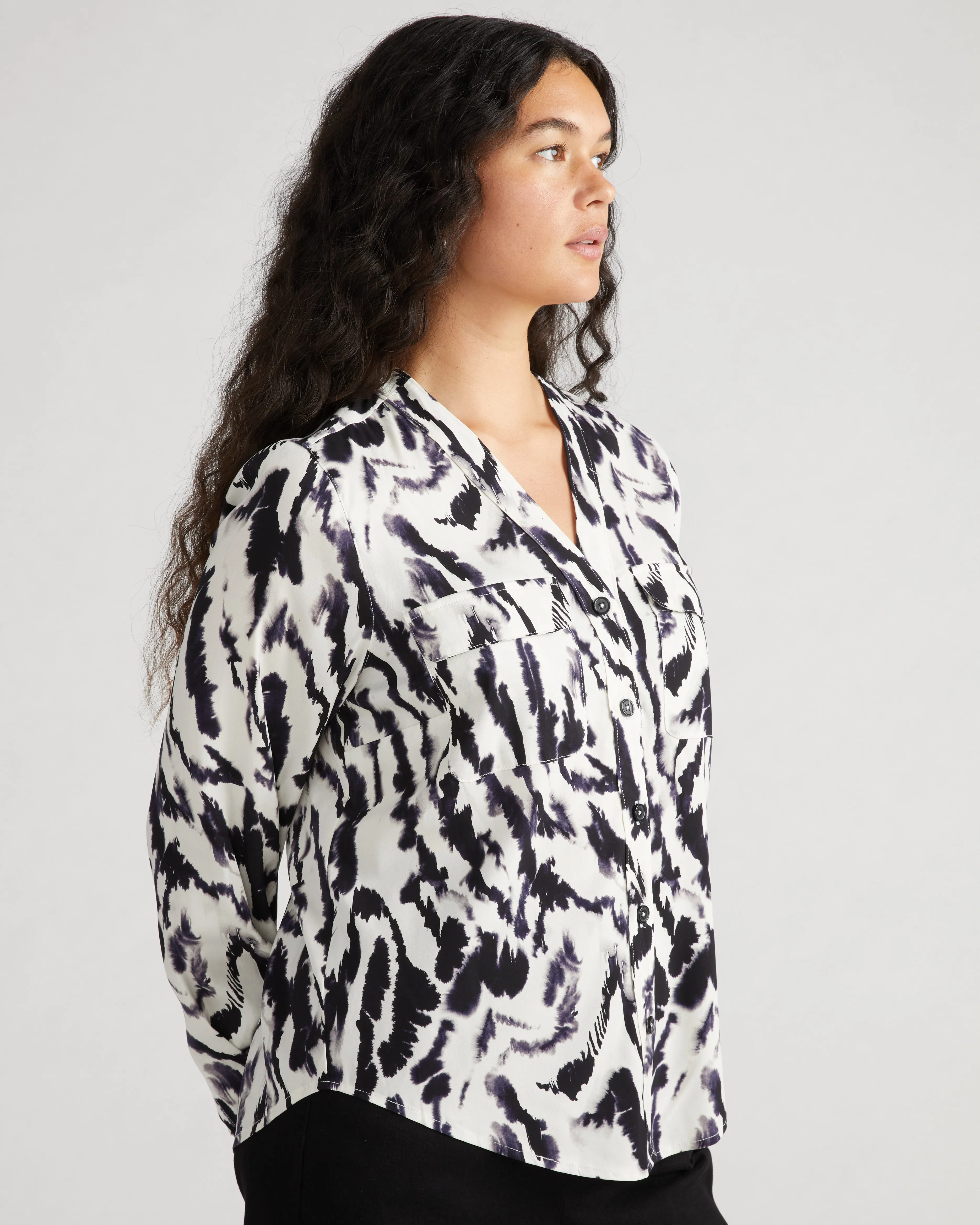 Cooling Stretch Cupro Button-Down Blouse - Modern Zebra sold by Universal Standard product image thumbnail 2