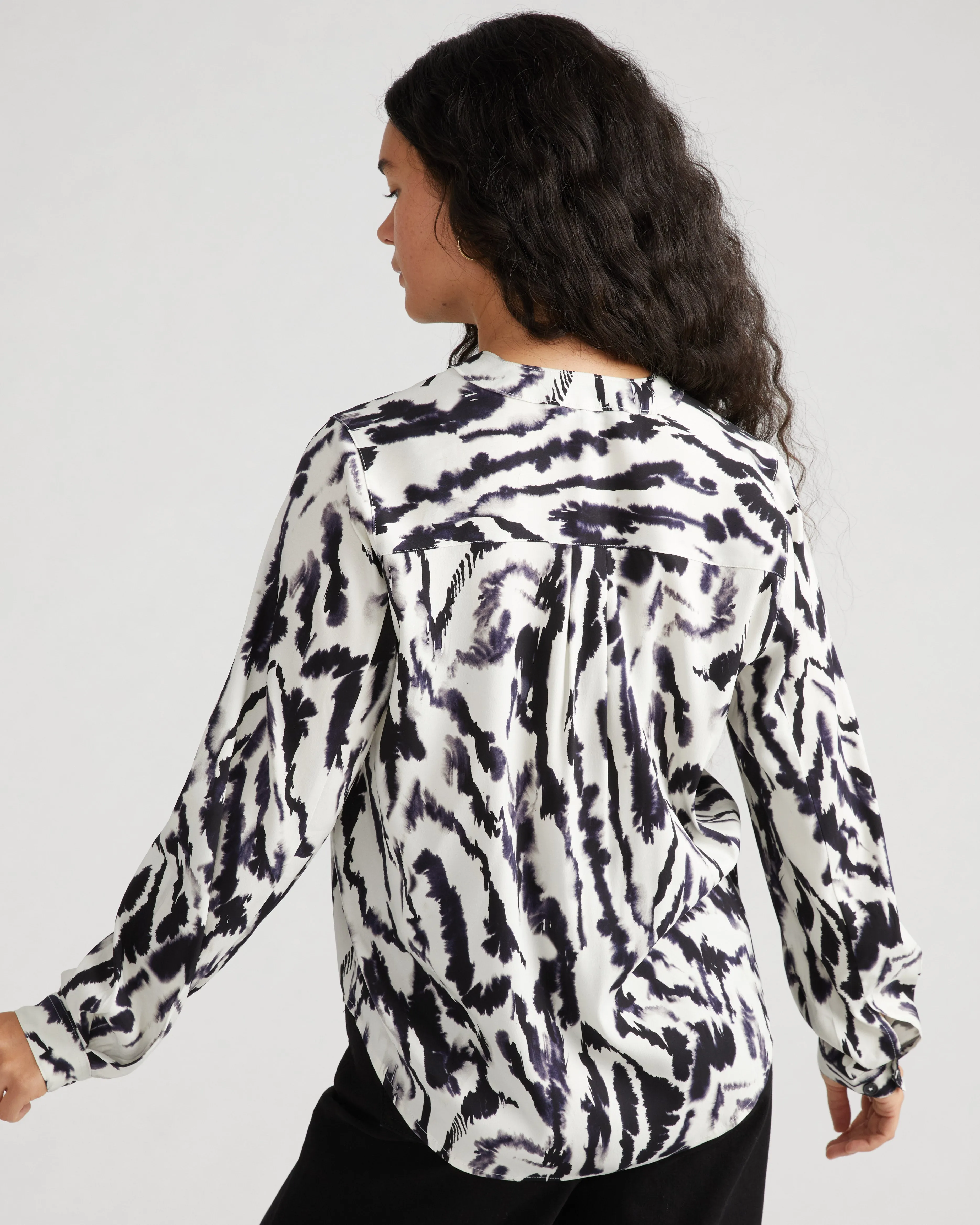 Cooling Stretch Cupro Button-Down Blouse - Modern Zebra sold by Universal Standard product image thumbnail 3