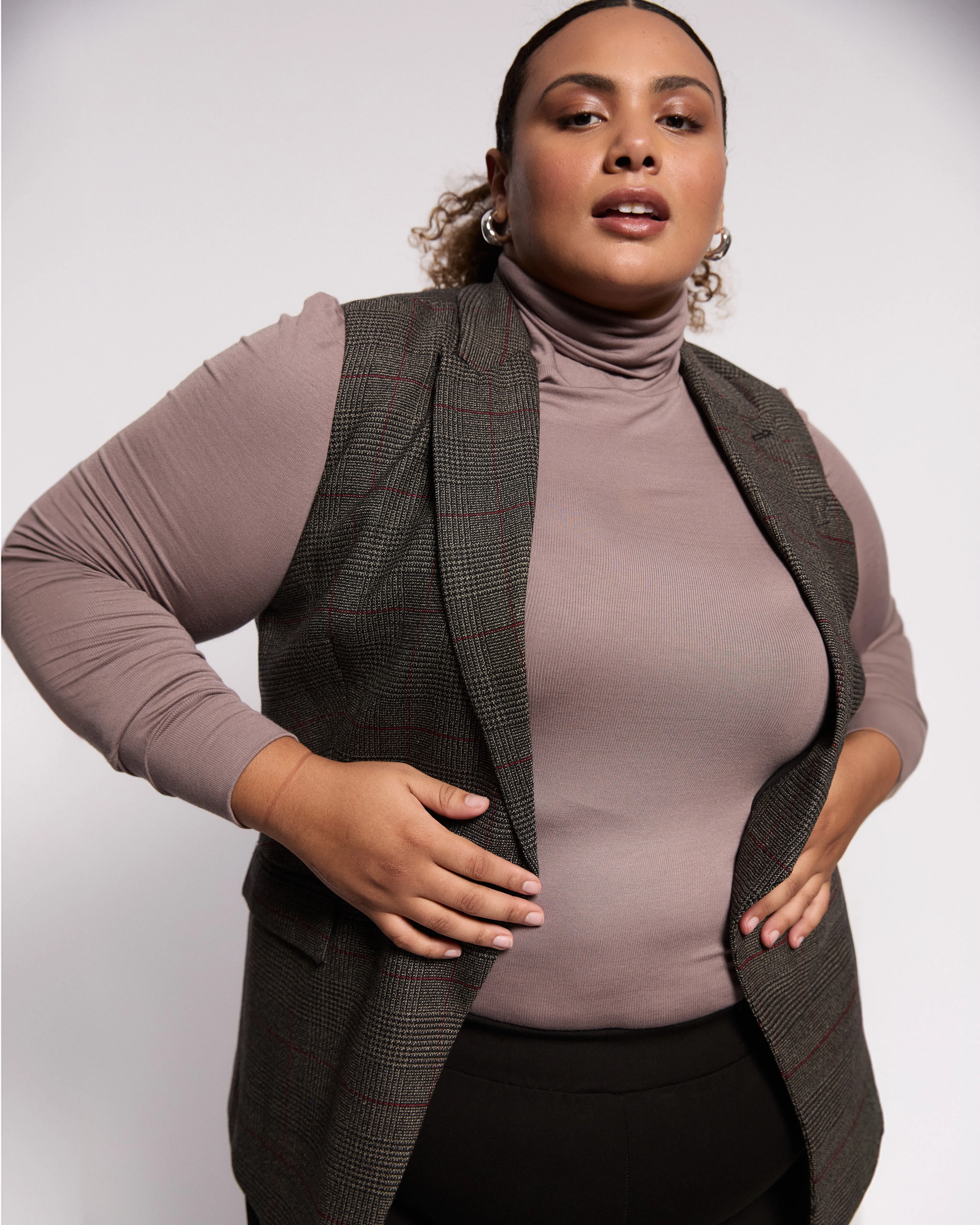 Annie Tailored Wool Vest - Chocolate Plaid sold by Universal Standard