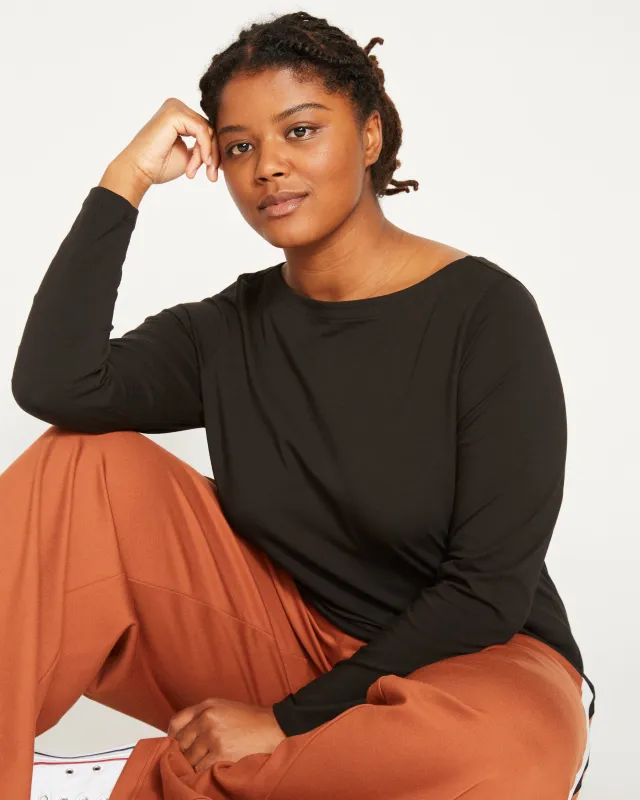 Long Sleeve Bella Boatneck Tee - Black sold by Universal Standard
