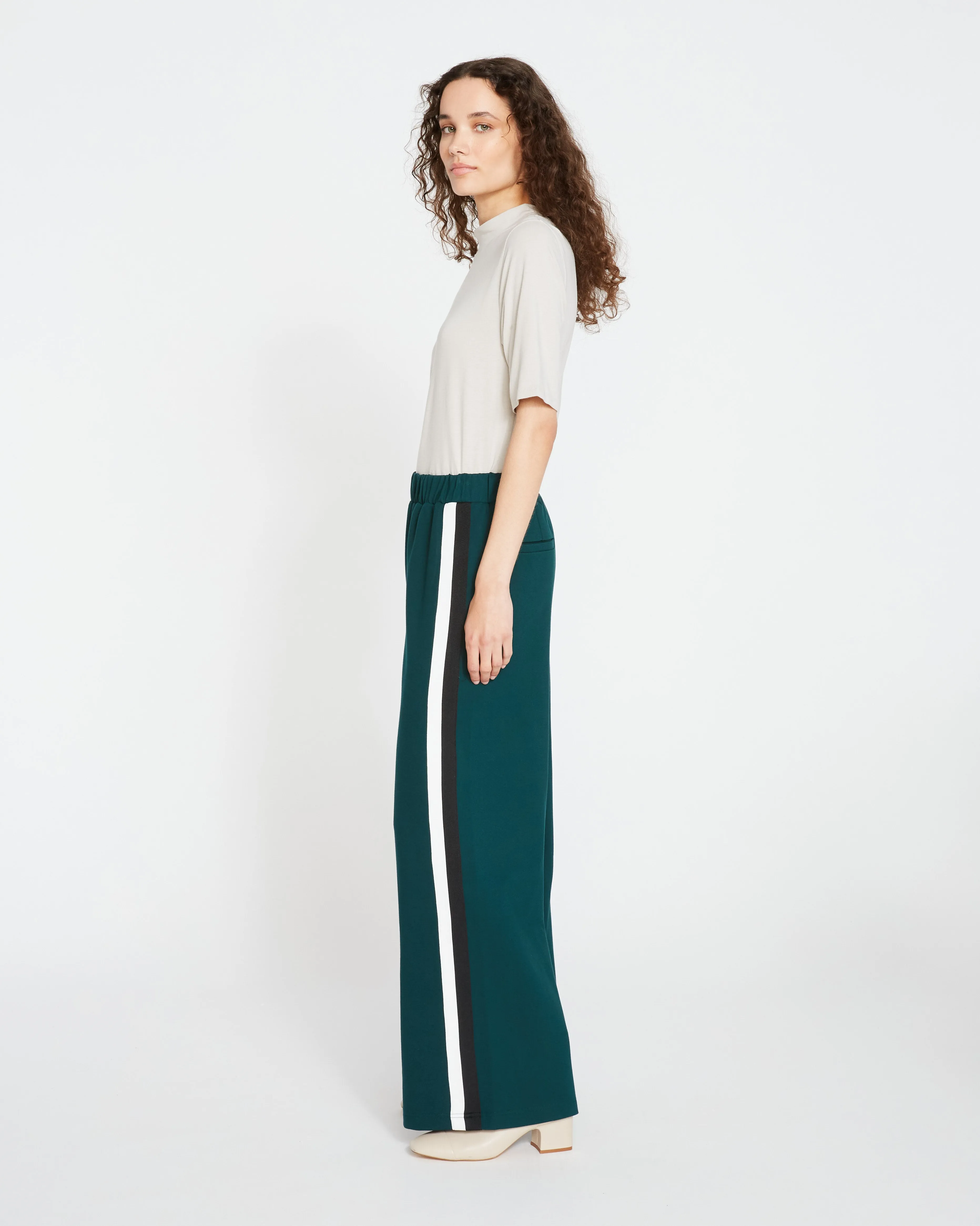 Stephanie Wide Leg Stripe Ponte Pants 30 Inch - Forest Green with Black/White Stripe sold by Universal Standard product image thumbnail 3