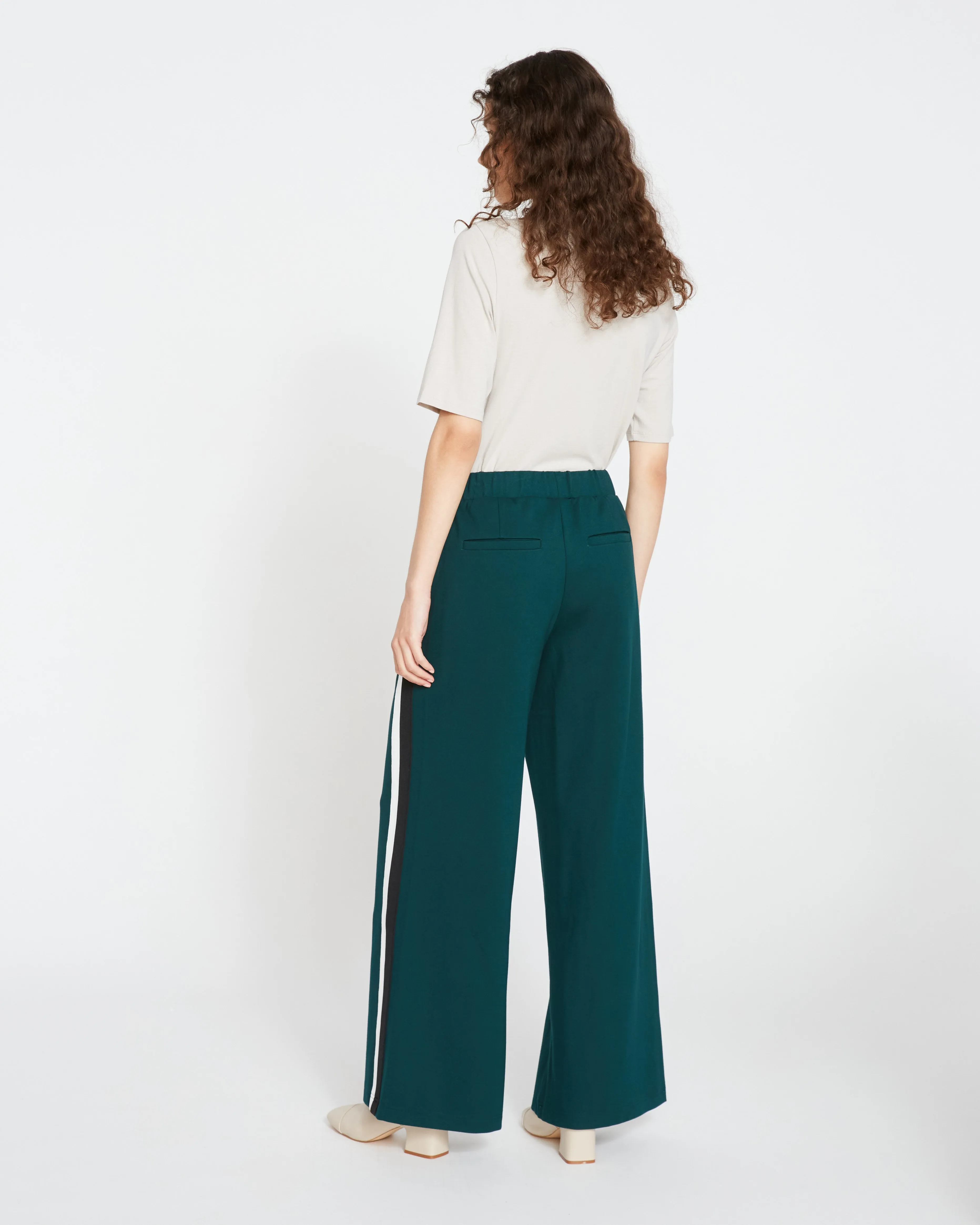 Stephanie Wide Leg Stripe Ponte Pants 30 Inch - Forest Green with Black/White Stripe sold by Universal Standard product image thumbnail 4