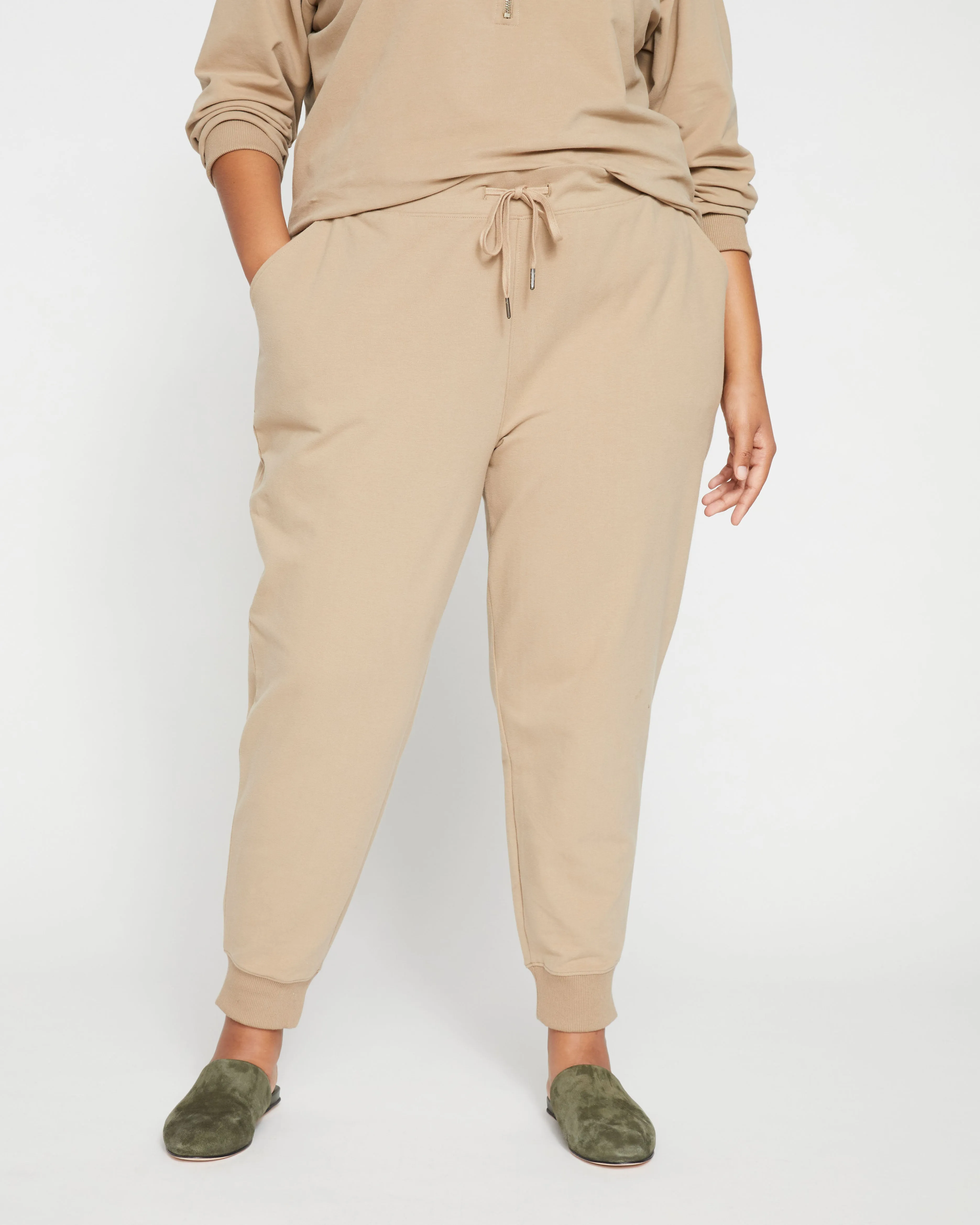 Peachy Terry Drawstring Jogger - Pebble sold by Universal Standard