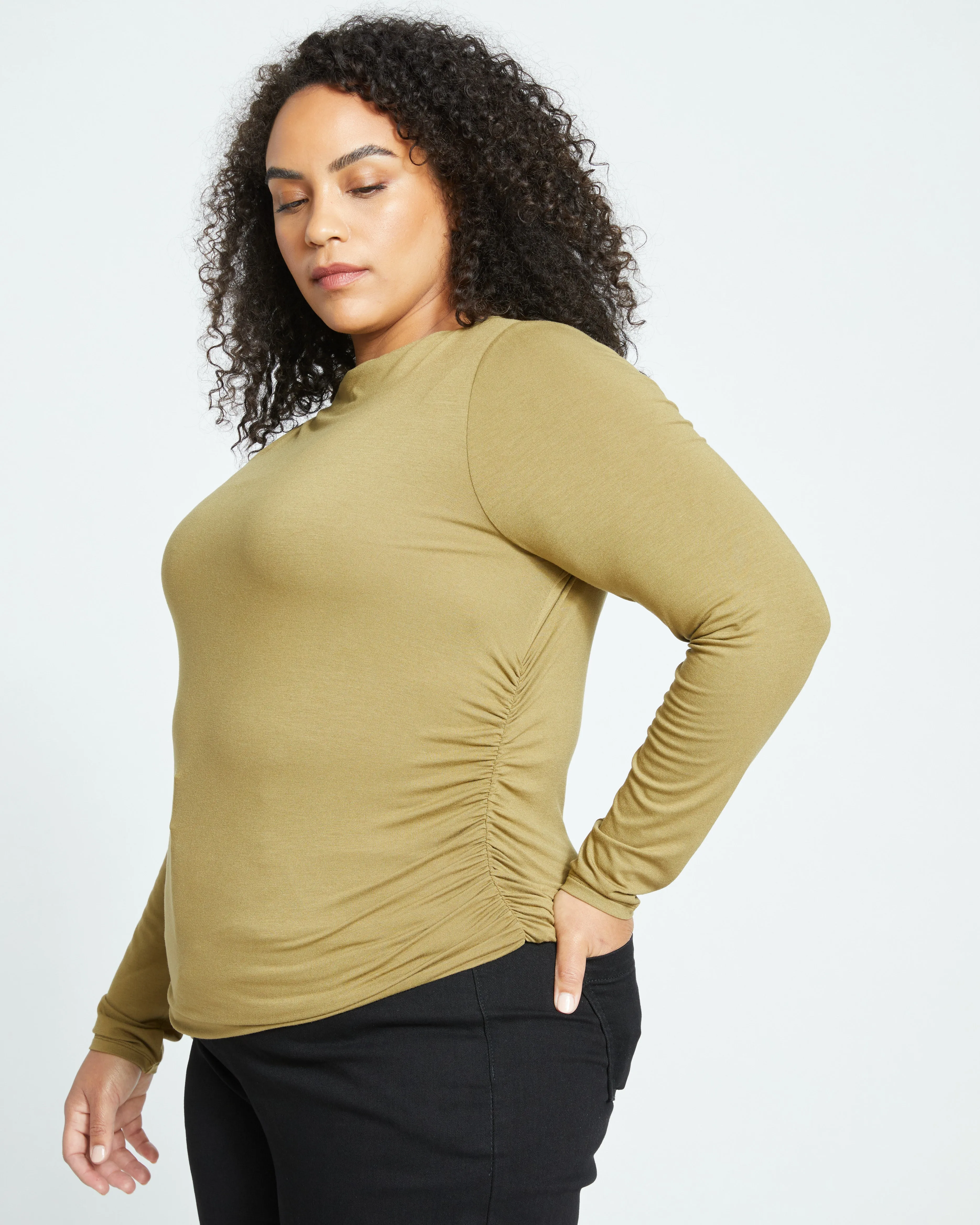Louise Long Sleeve Liquid Jersey Top - Smokey Olive sold by Universal Standard product image thumbnail 3