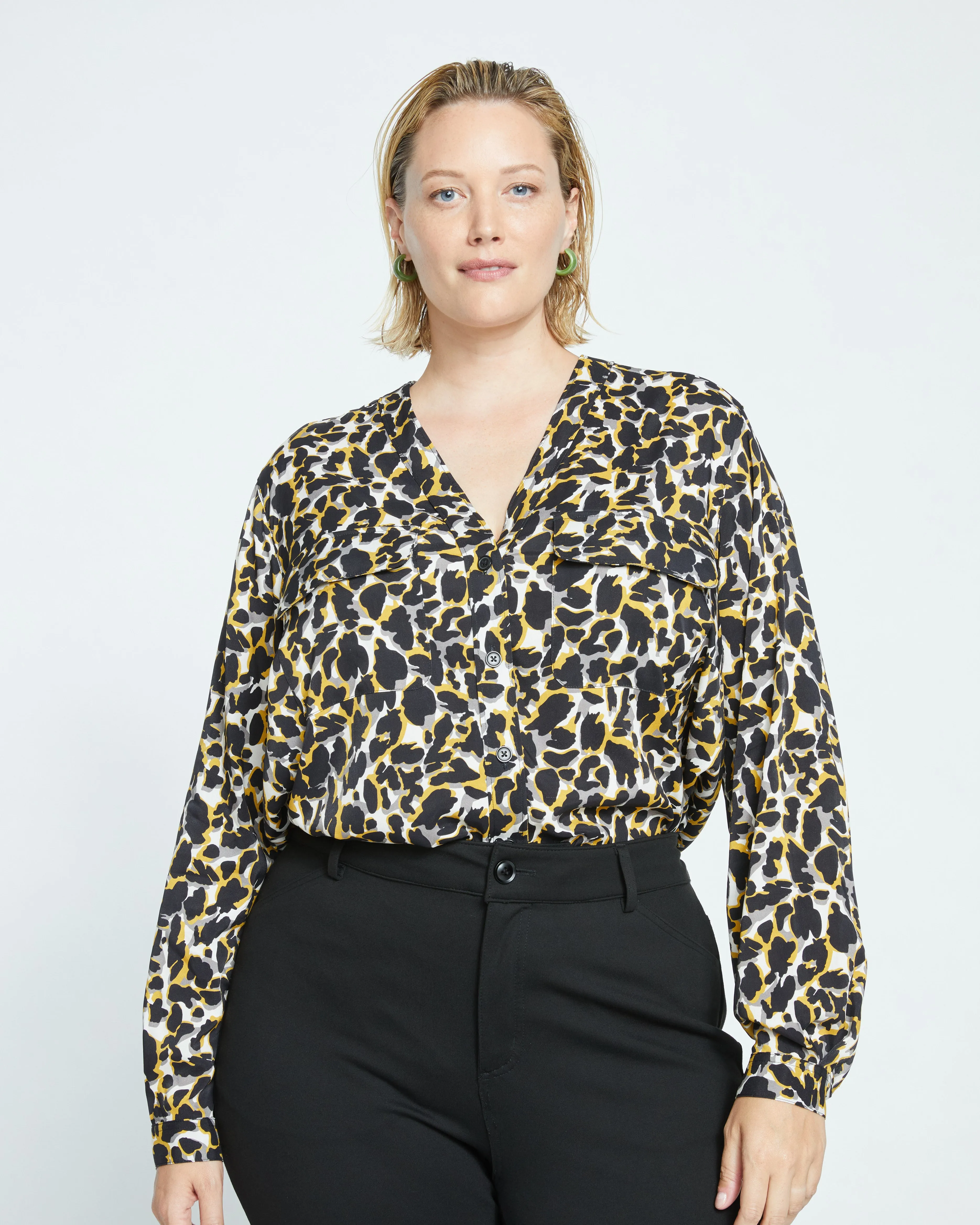 Cooling Stretch Cupro Button-Down Blouse - Leopard sold by Universal Standard product image thumbnail 2