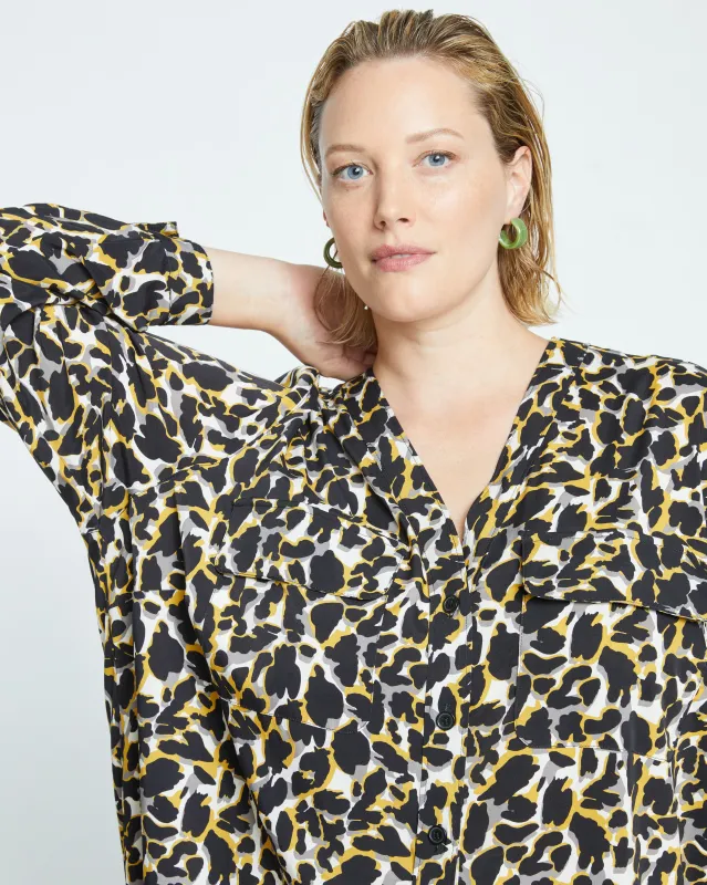 Cooling Stretch Cupro Button-Down Blouse - Leopard sold by Universal Standard