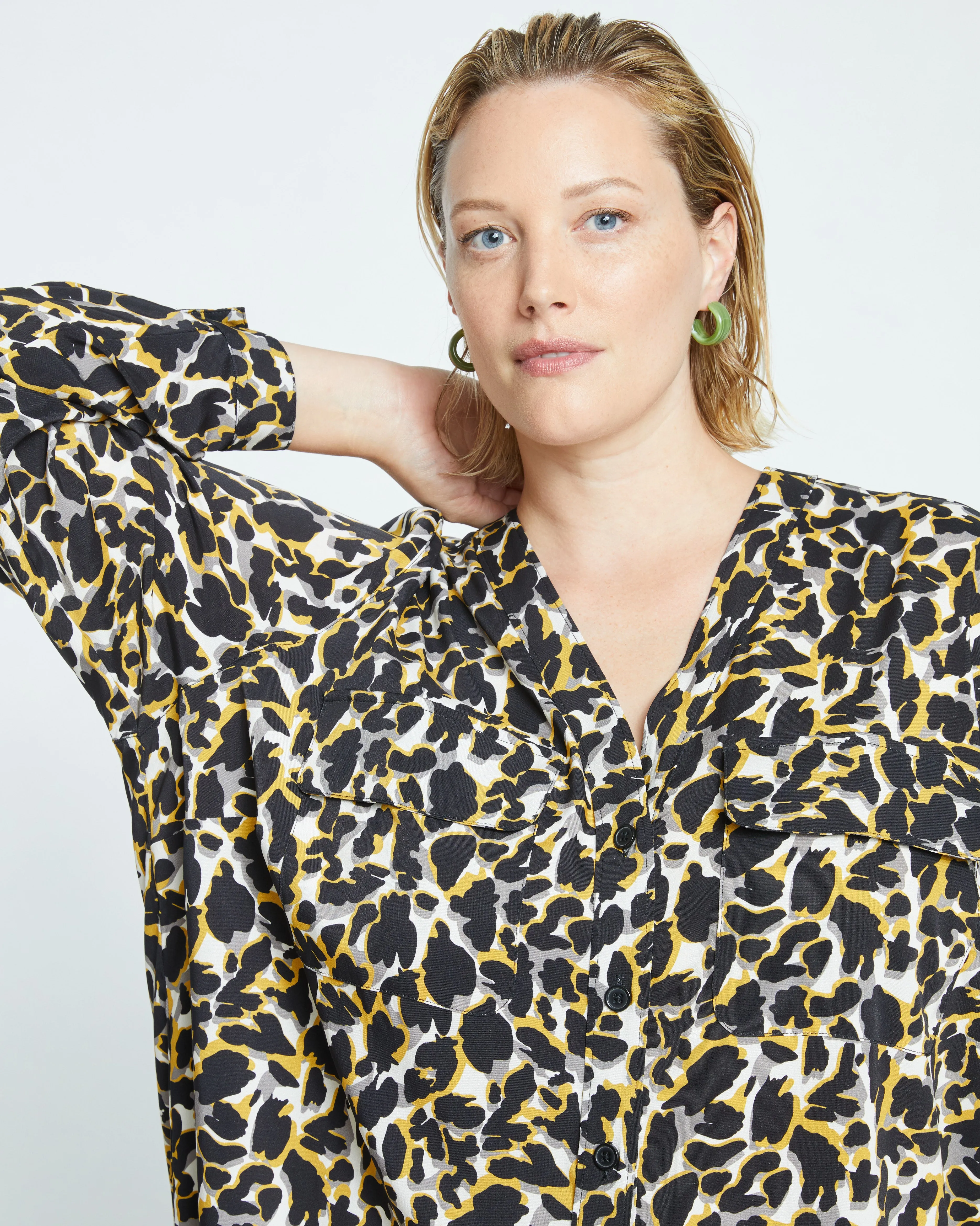 Cooling Stretch Cupro Button-Down Blouse - Leopard sold by Universal Standard