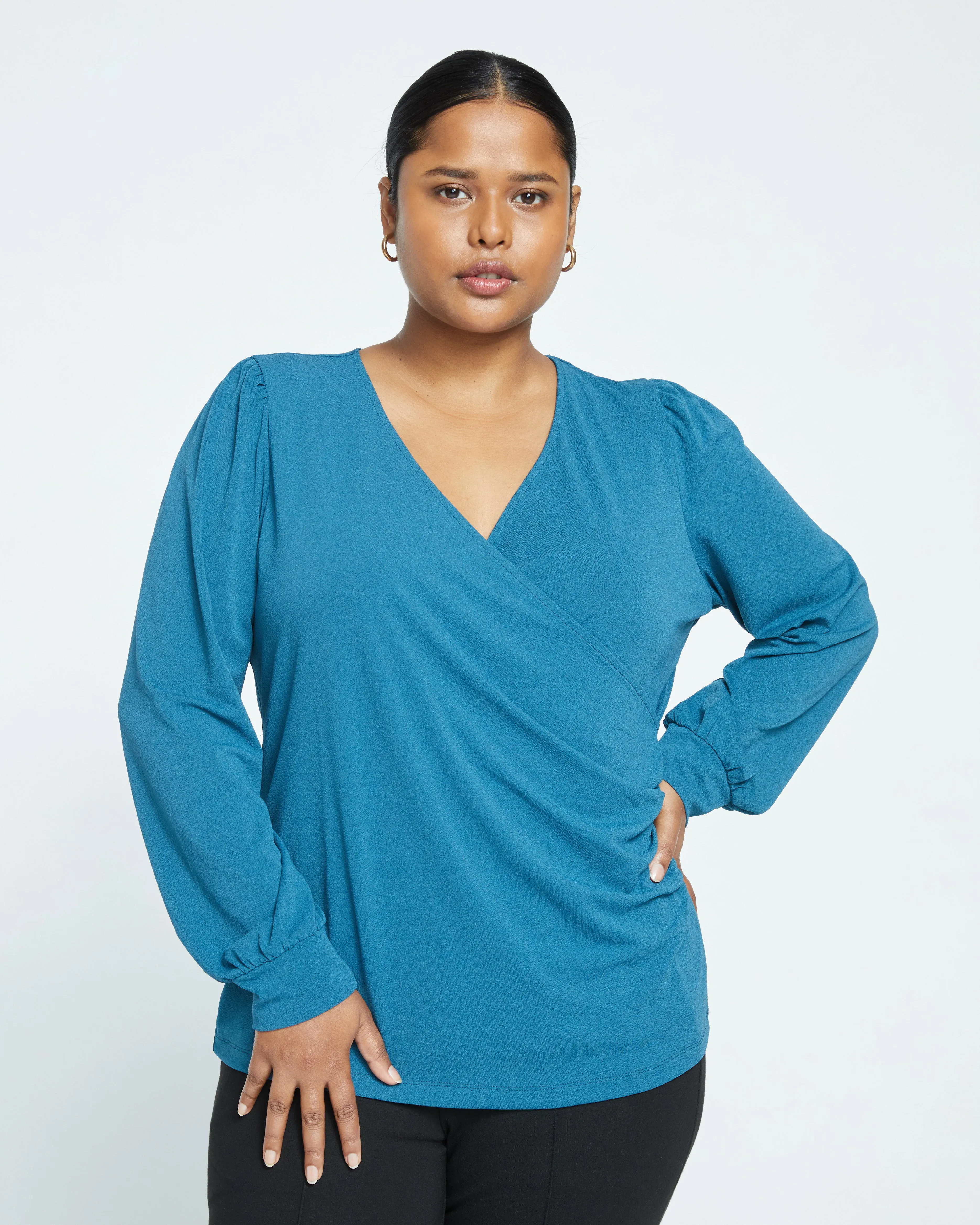 Crepe Jersey Gathered V-Neck Blouse - Midnight Rain sold by Universal Standard product image thumbnail 2