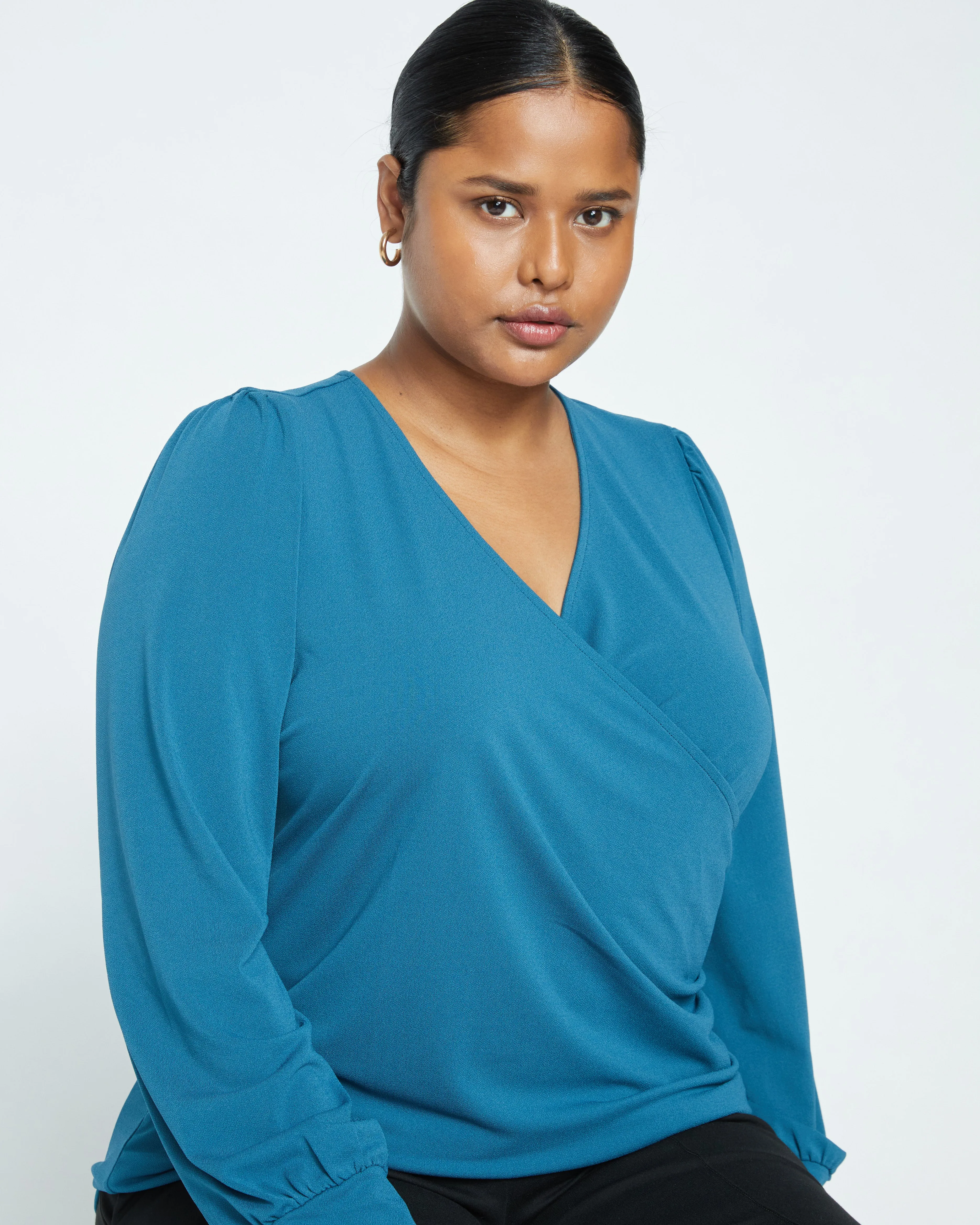 Crepe Jersey Gathered V-Neck Blouse - Midnight Rain sold by Universal Standard