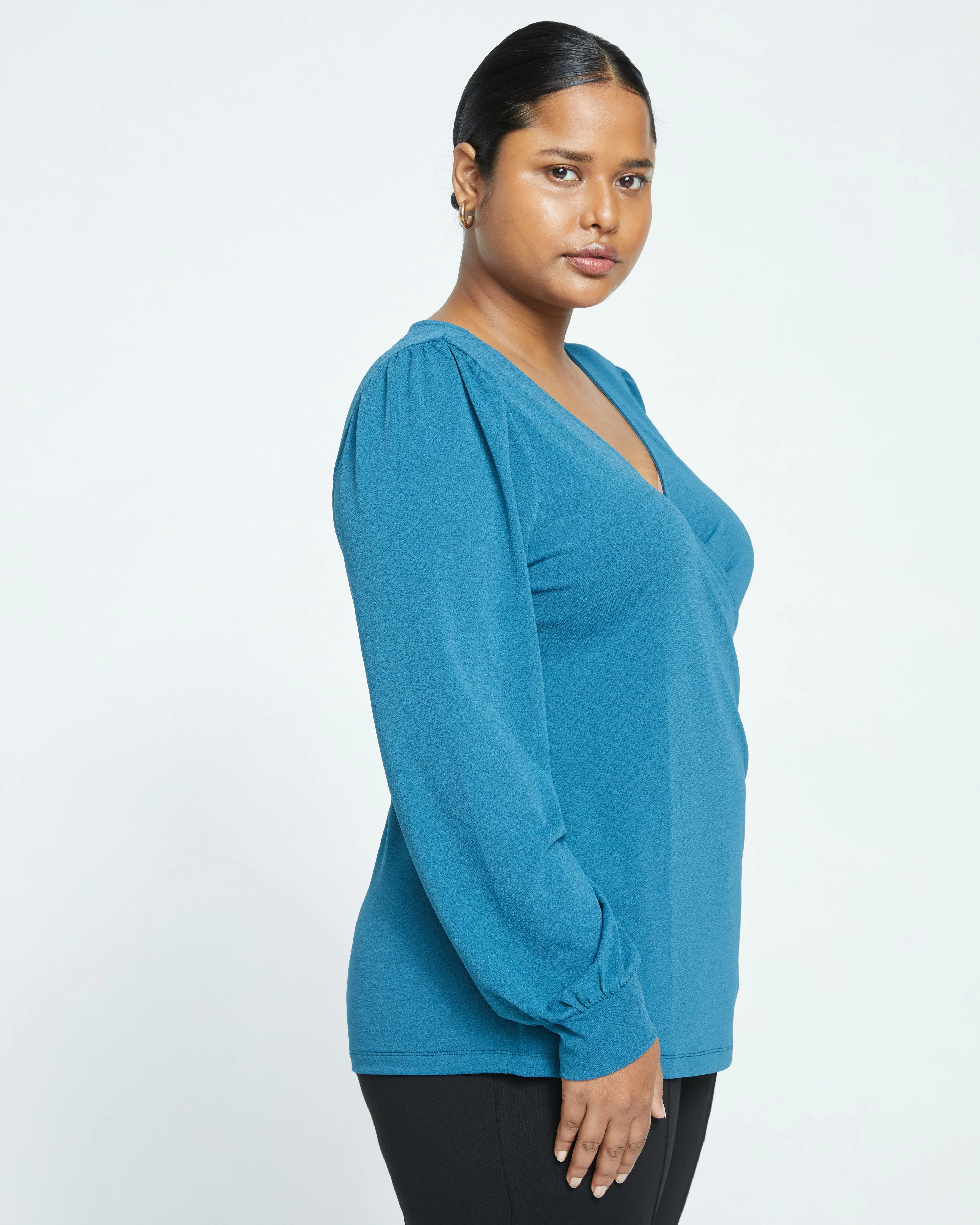 Crepe Jersey Gathered V-Neck Blouse - Midnight Rain sold by Universal Standard product image thumbnail 3