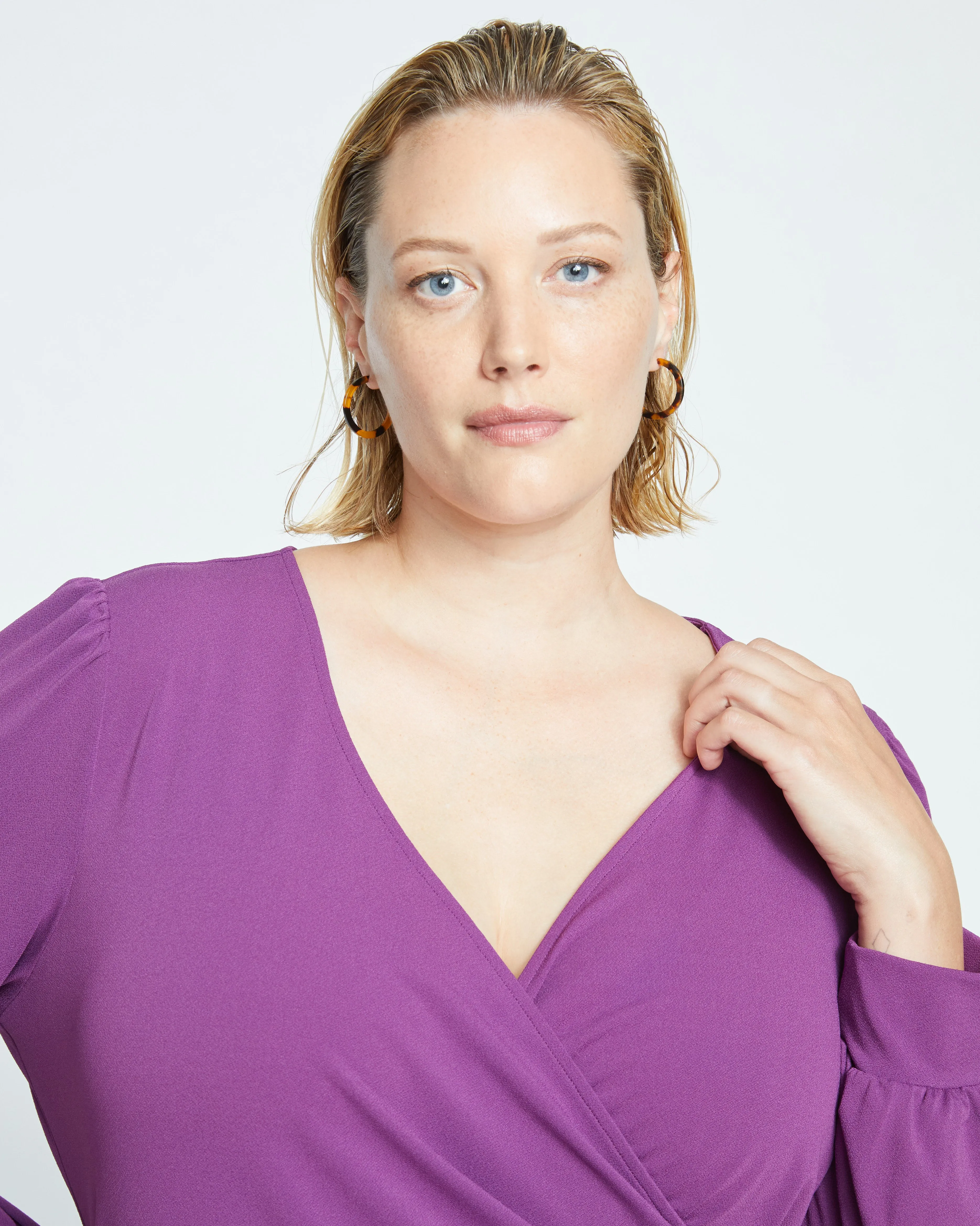 Crepe Jersey Gathered V-Neck Blouse - Compote sold by Universal Standard