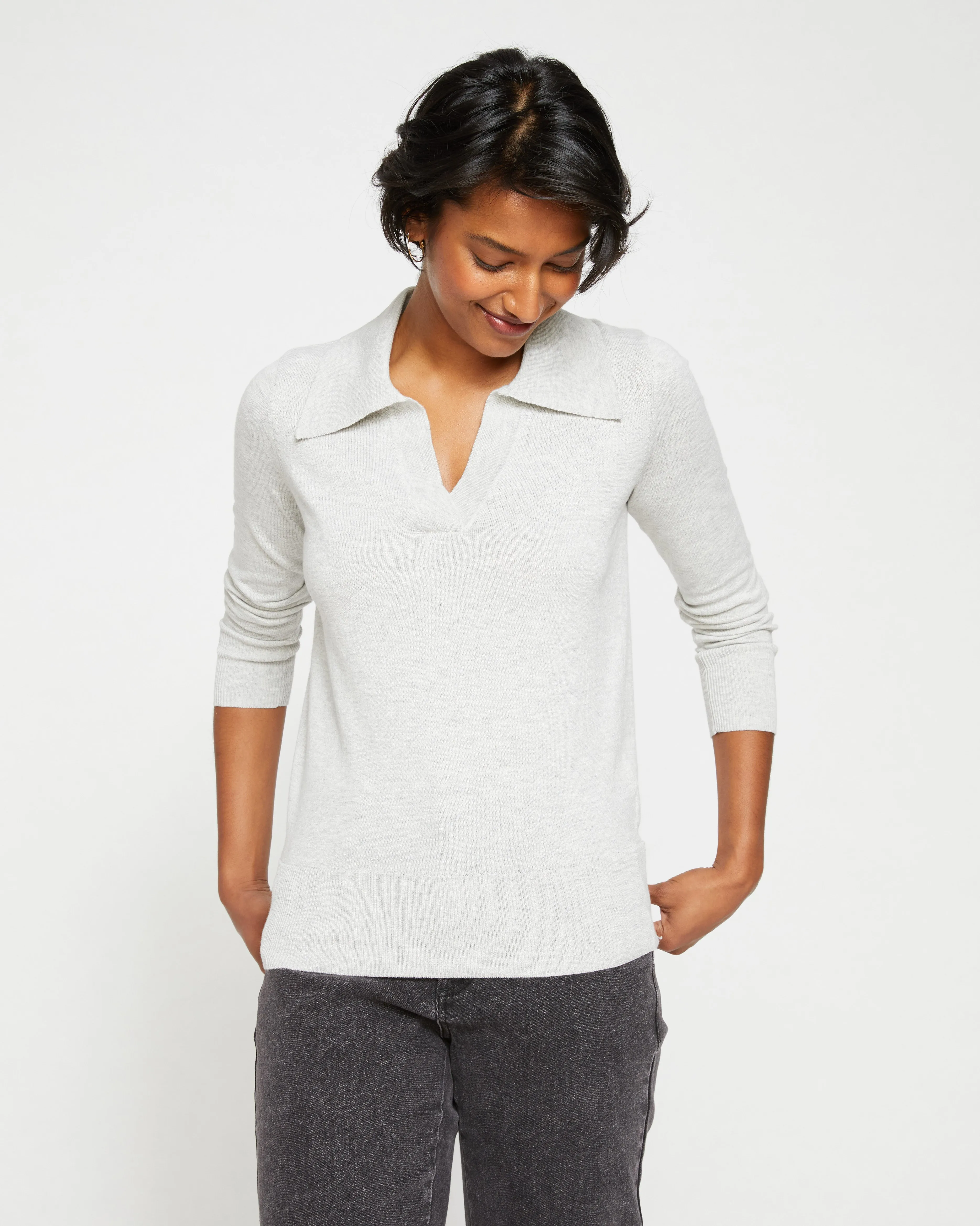 Pele Eco Polo Sweater - Cloudy Sky sold by Universal Standard