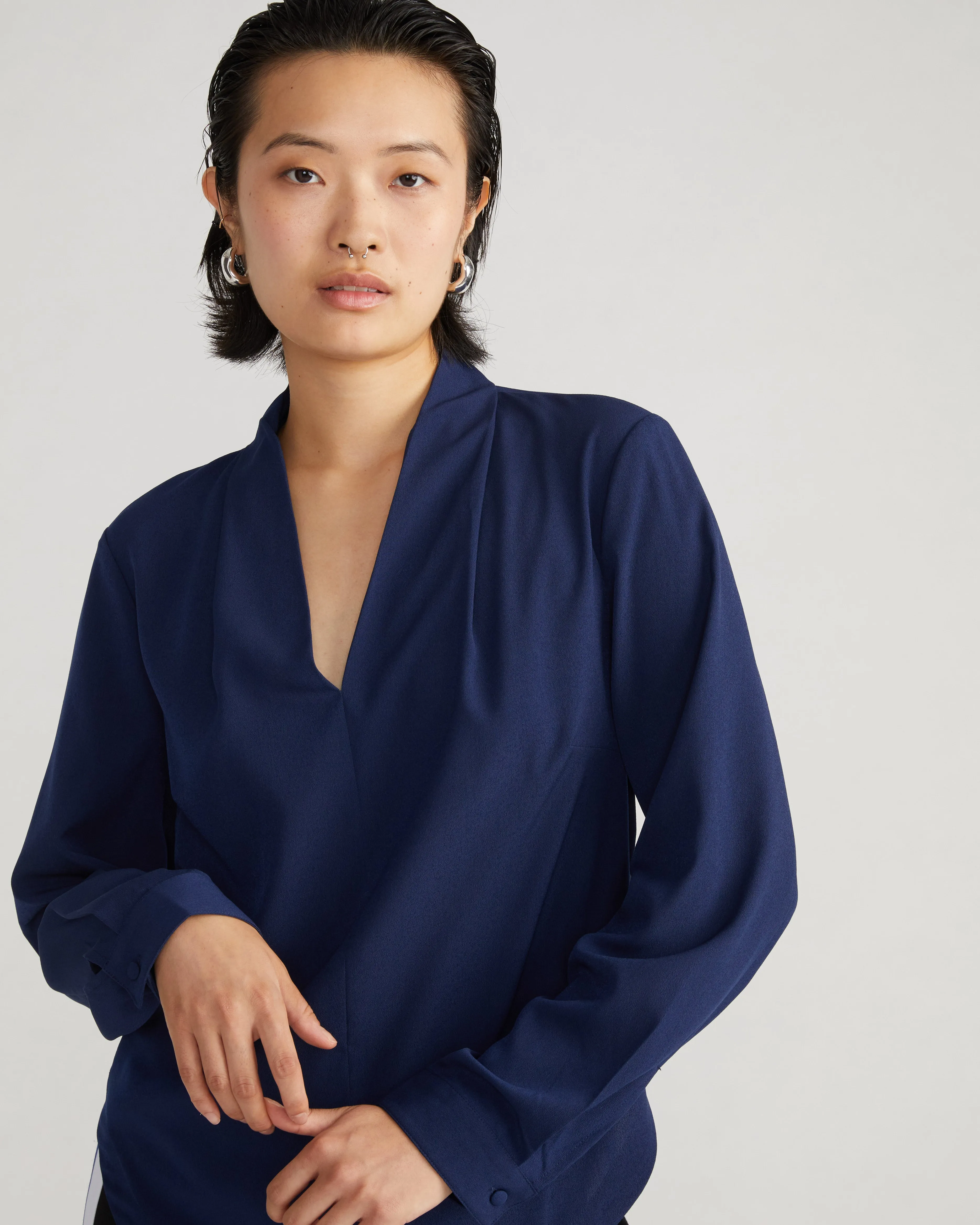 Better-Than-Silk Long Sleeve V-Neck Top - Brilliant Navy sold by Universal Standard product image thumbnail 3