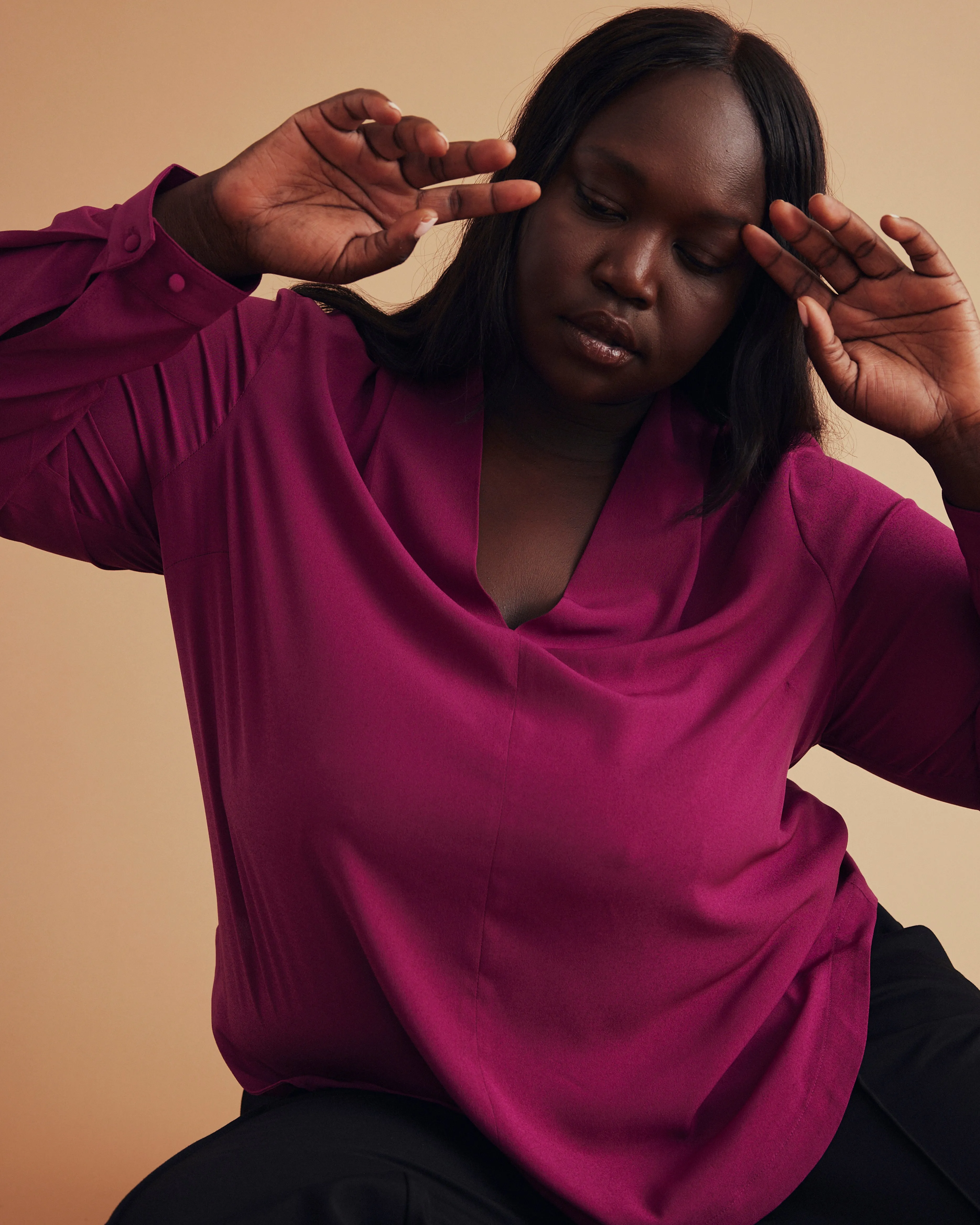 Better-Than-Silk Long Sleeve V-Neck Top - Goji Berry sold by Universal Standard