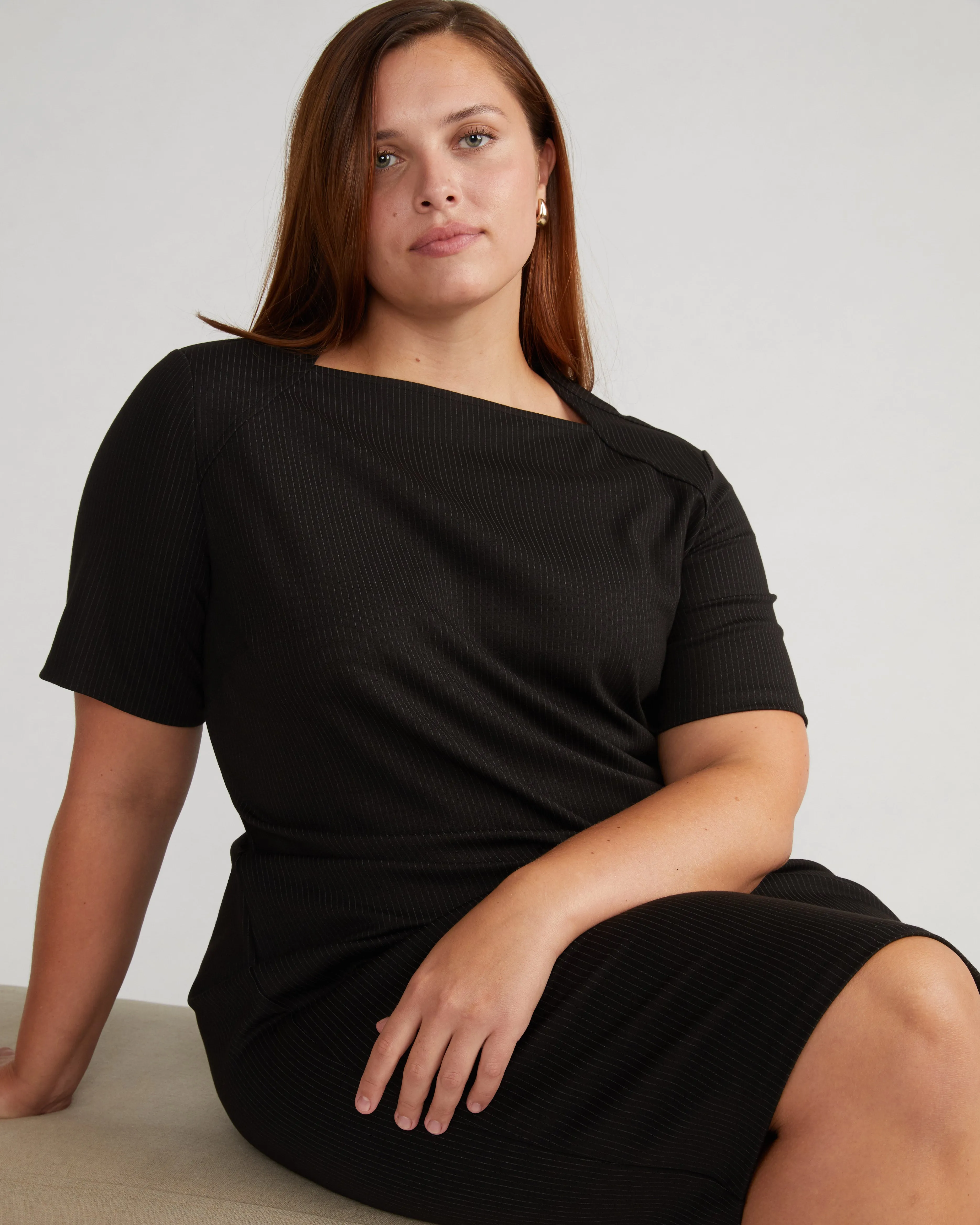Envelope Neck Ponte Dress - Fine Grey Pinstripe sold by Universal Standard product image thumbnail 3