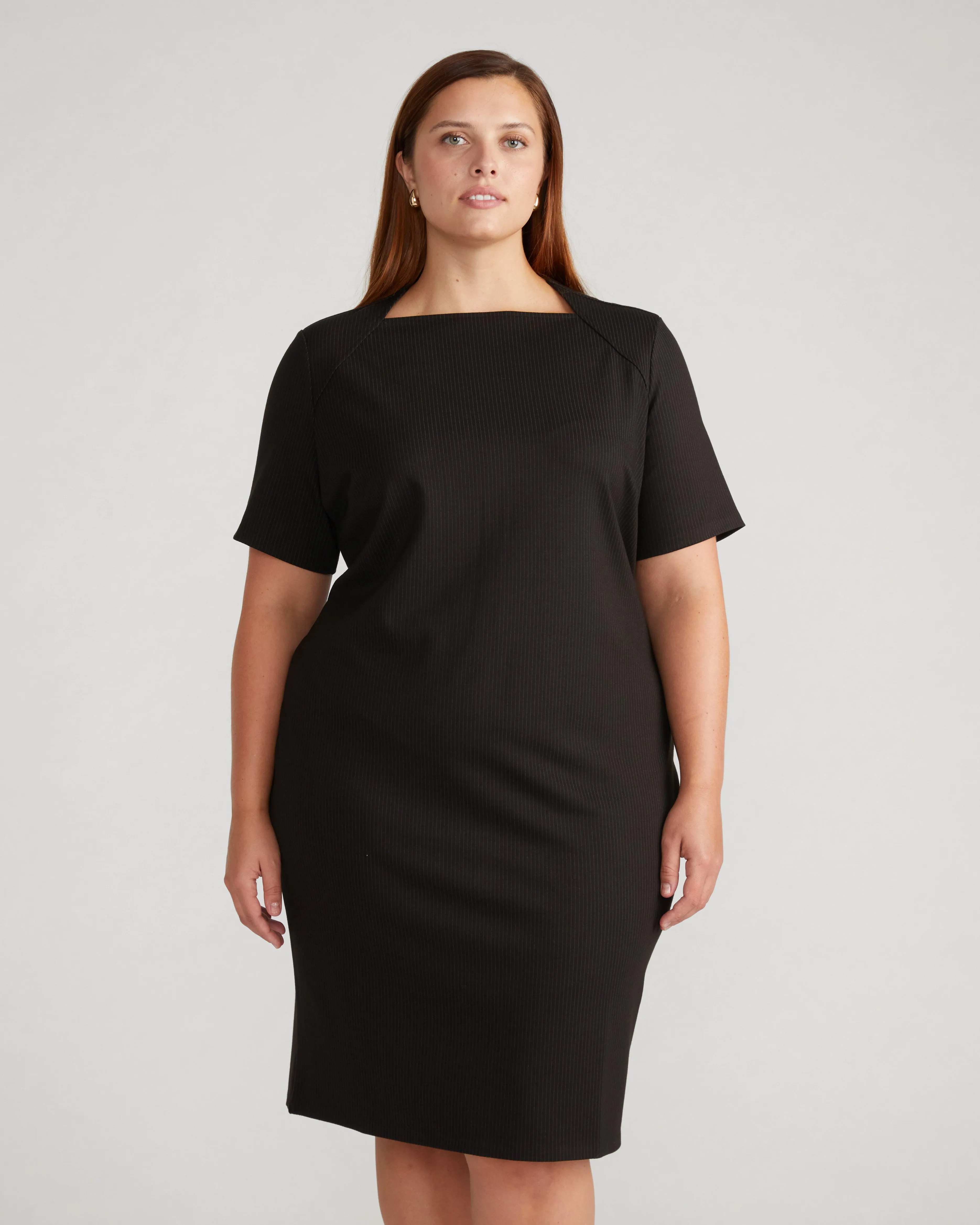 Envelope Neck Ponte Dress - Fine Grey Pinstripe sold by Universal Standard product image thumbnail 2