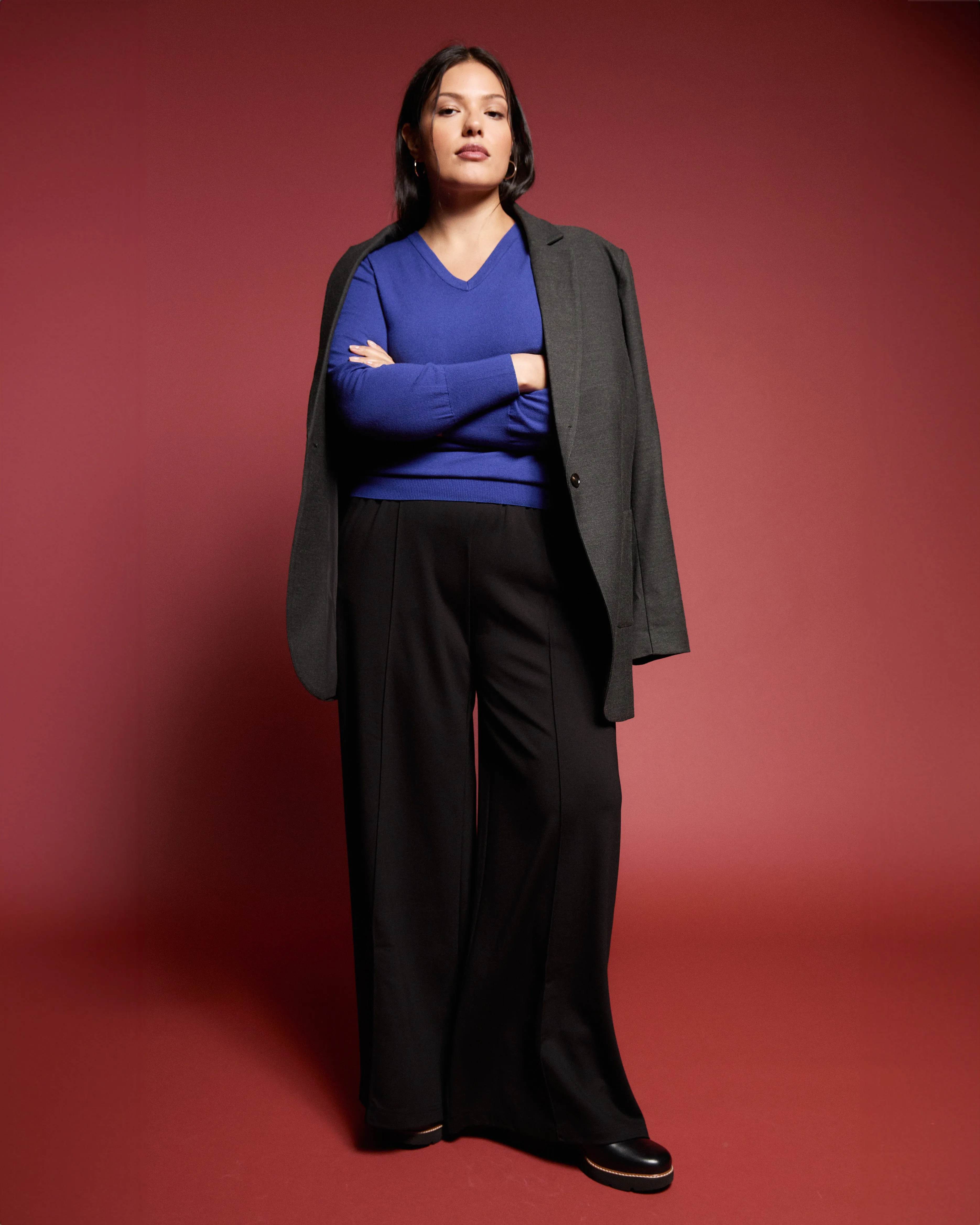 Pam Pintuck Wide Leg Ponte Pants - Black sold by Universal Standard