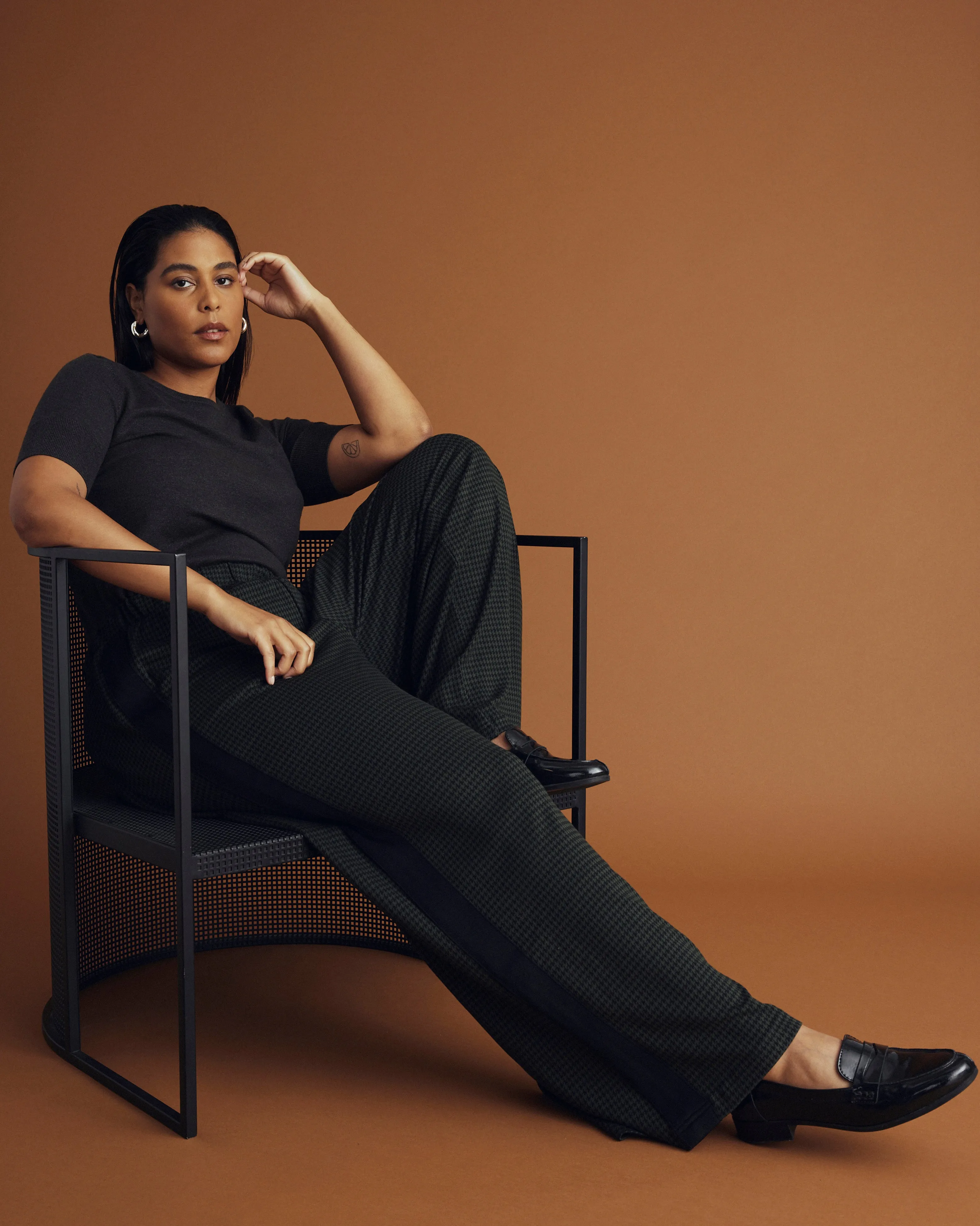 Stephanie Wide Leg Stripe Ponte Pants 30 Inch - Forest Houndstooth with Black Stripe sold by Universal Standard product image thumbnail 4