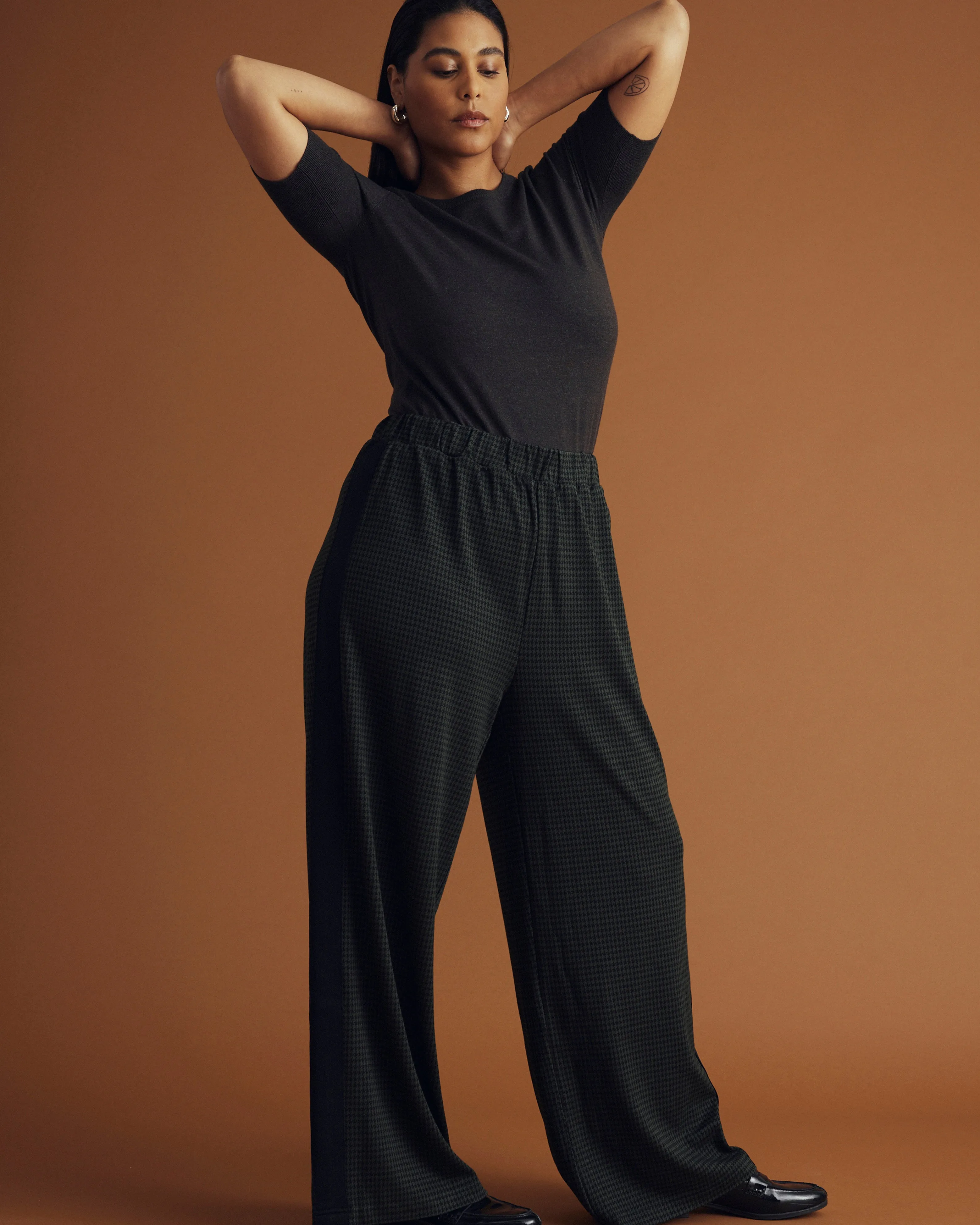 Stephanie Wide Leg Stripe Ponte Pants 30 Inch - Forest Houndstooth with Black Stripe sold by Universal Standard product image thumbnail 5