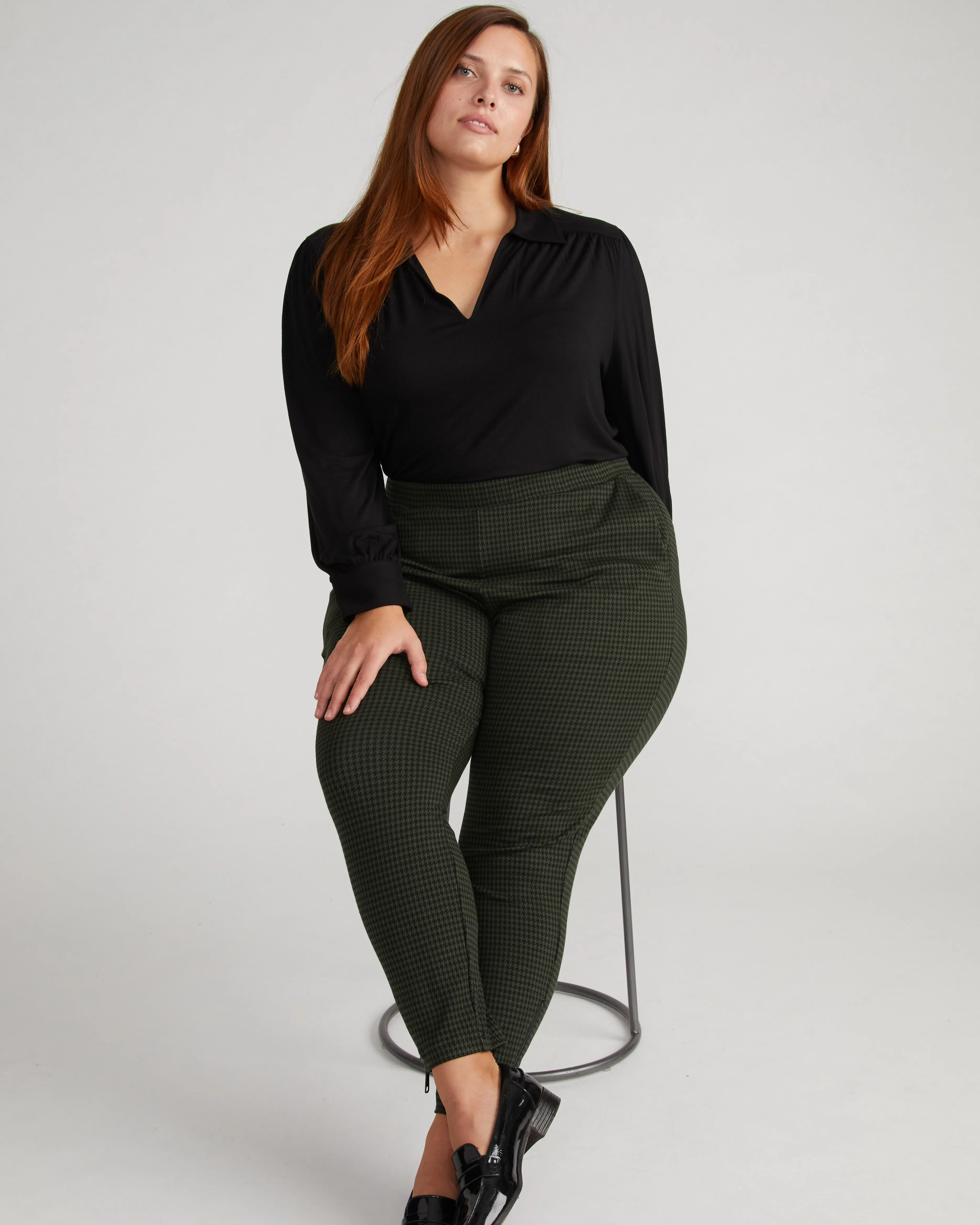 Moro Pocket Signature Ponte Pants - Forest Houndstooth sold by Universal Standard