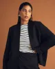 Lennox Collarless Ponte Blazer - Slate Pinstripe sold by Universal Standard