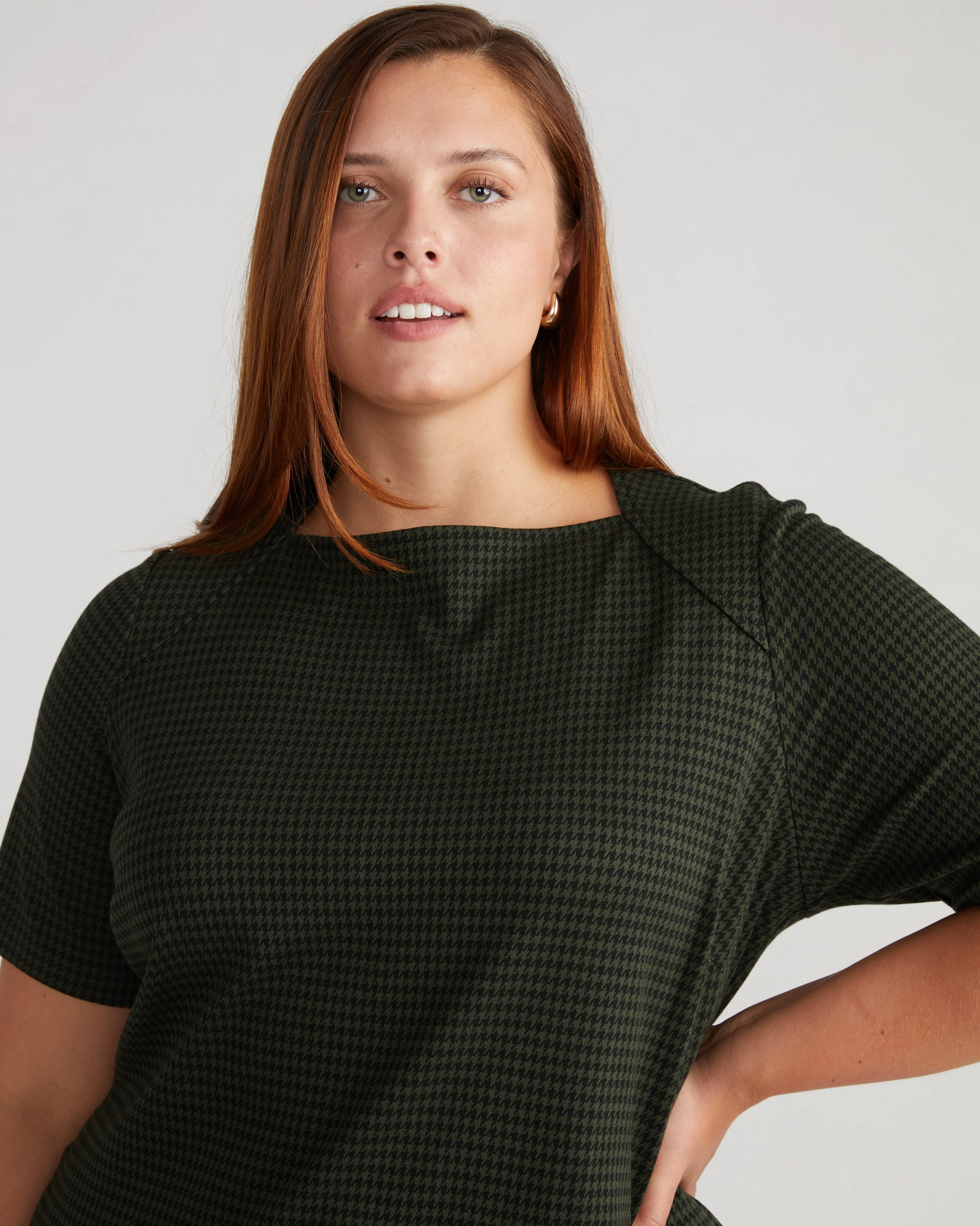 Envelope Neck Ponte Dress - Forest Houndstooth sold by Universal Standard product image thumbnail 3