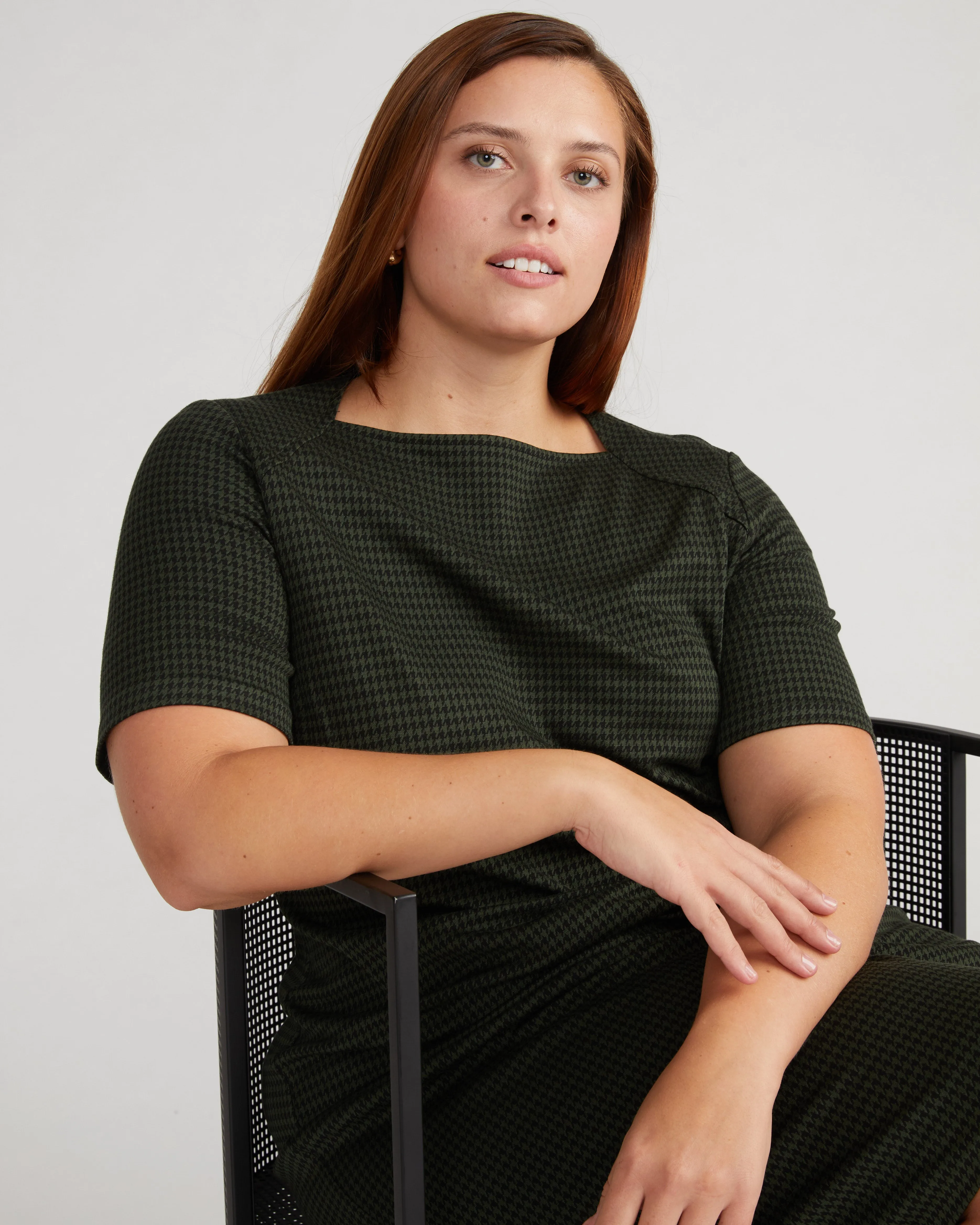 Envelope Neck Ponte Dress - Forest Houndstooth sold by Universal Standard