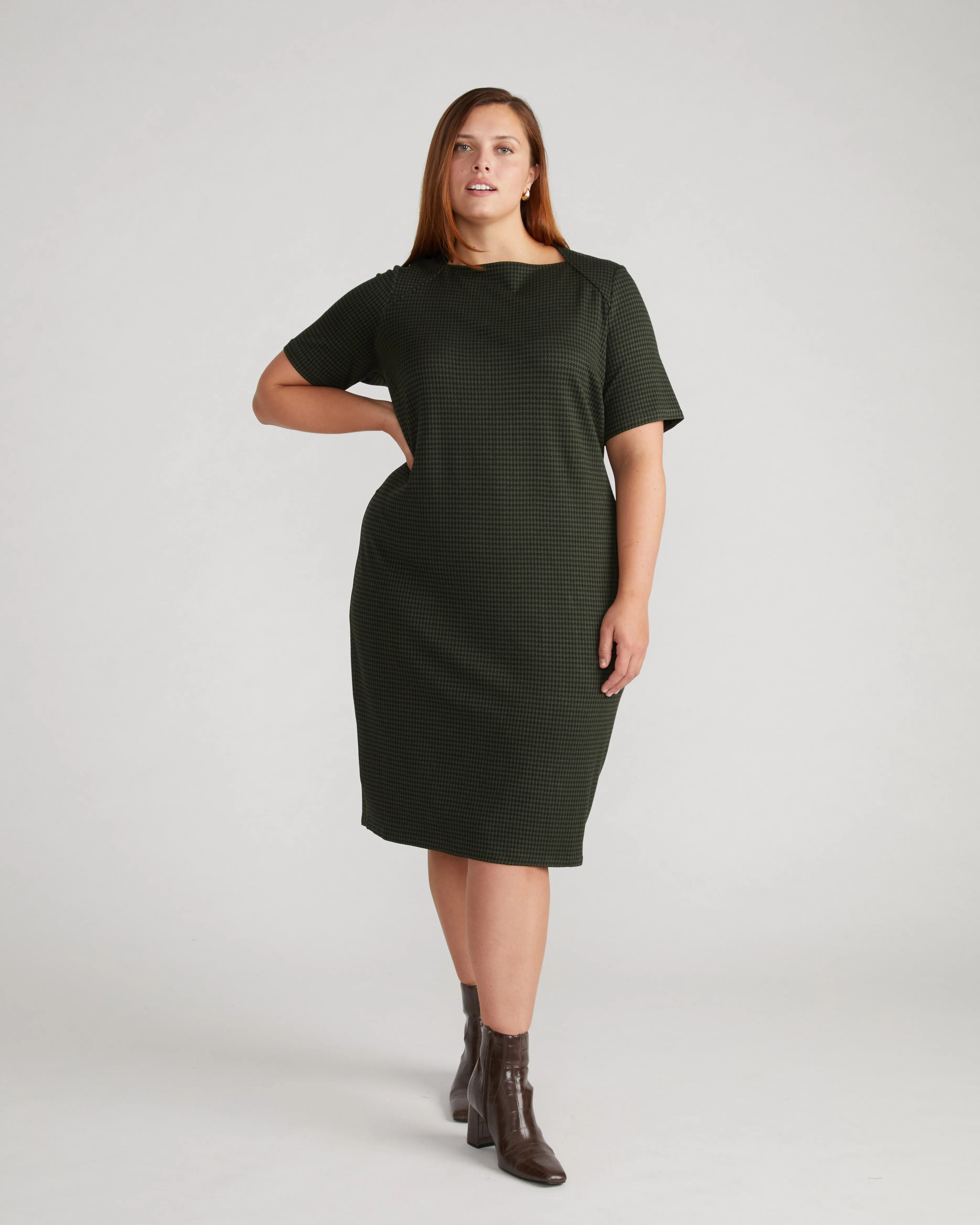 Envelope Neck Ponte Dress - Forest Houndstooth sold by Universal Standard product image thumbnail 2