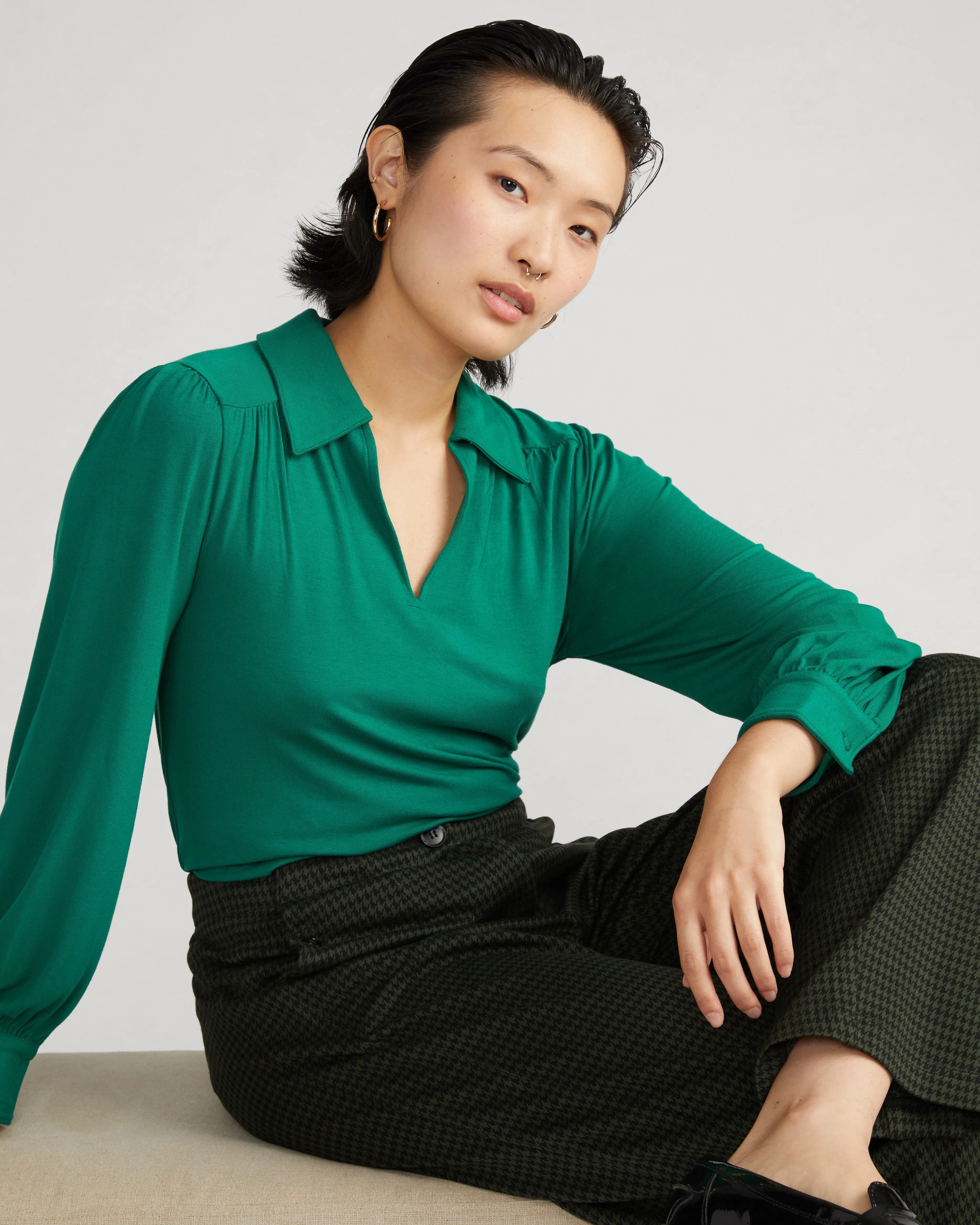 Moore Liquid Jersey Blouse - Lily Pad sold by Universal Standard