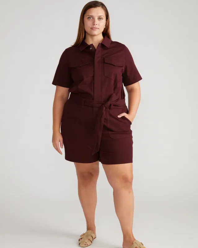 Valley Stretch Cotton Twill Romper - Black Cherry sold by Universal Standard