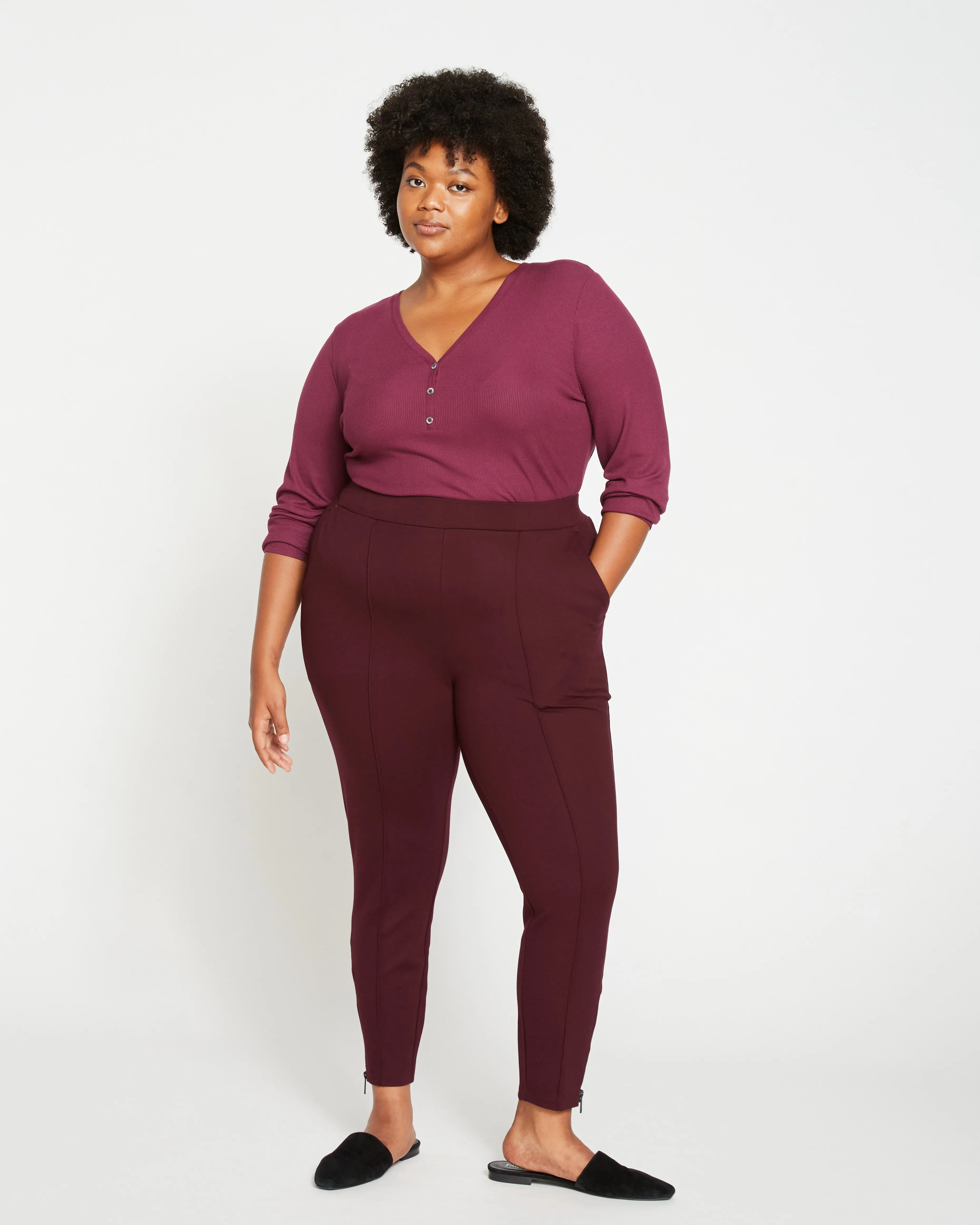Moro Pintuck Pocket Ponte Pants - Plum sold by Universal Standard