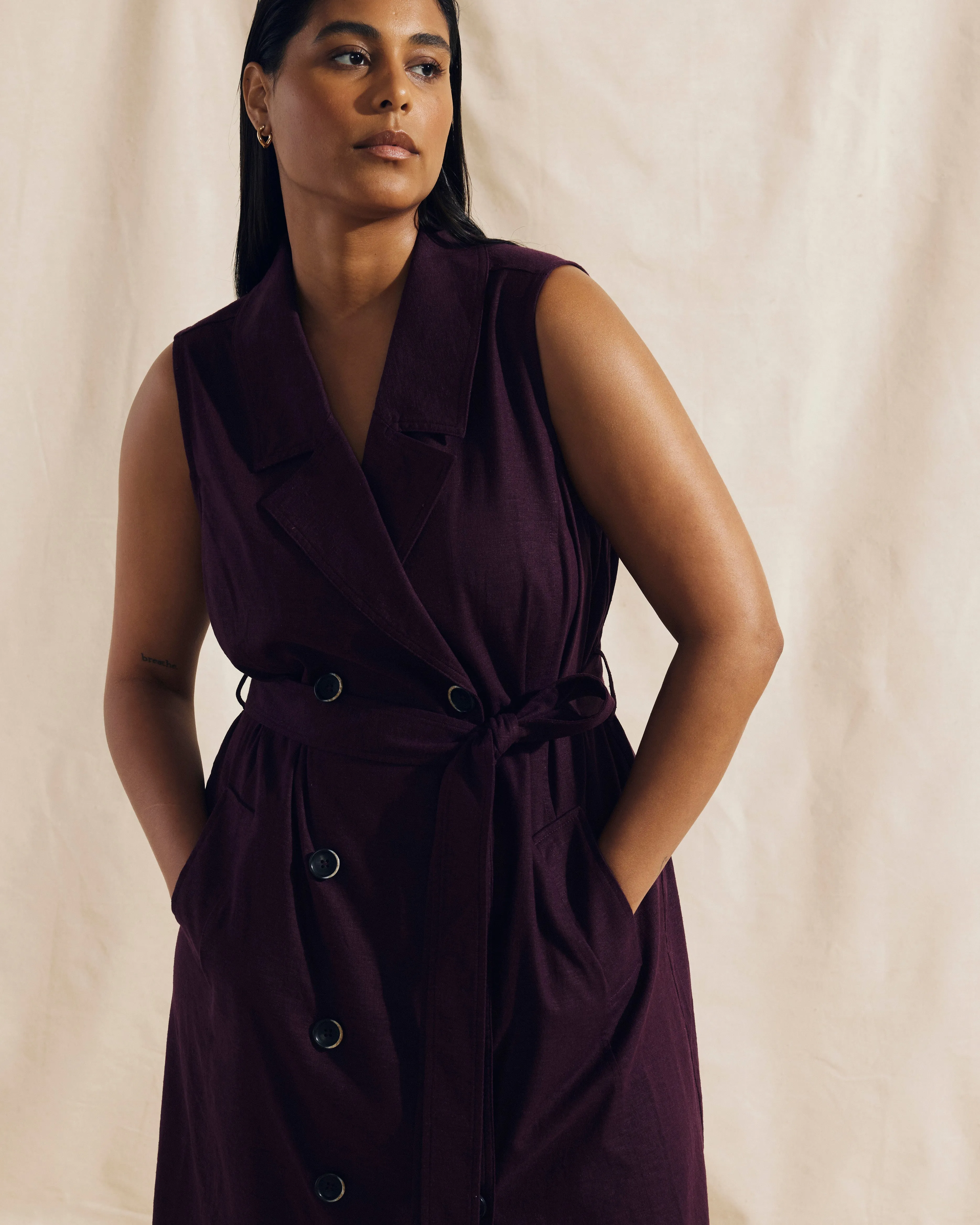Hudson Linen Trench Dress - Acai sold by Universal Standard product image thumbnail 2