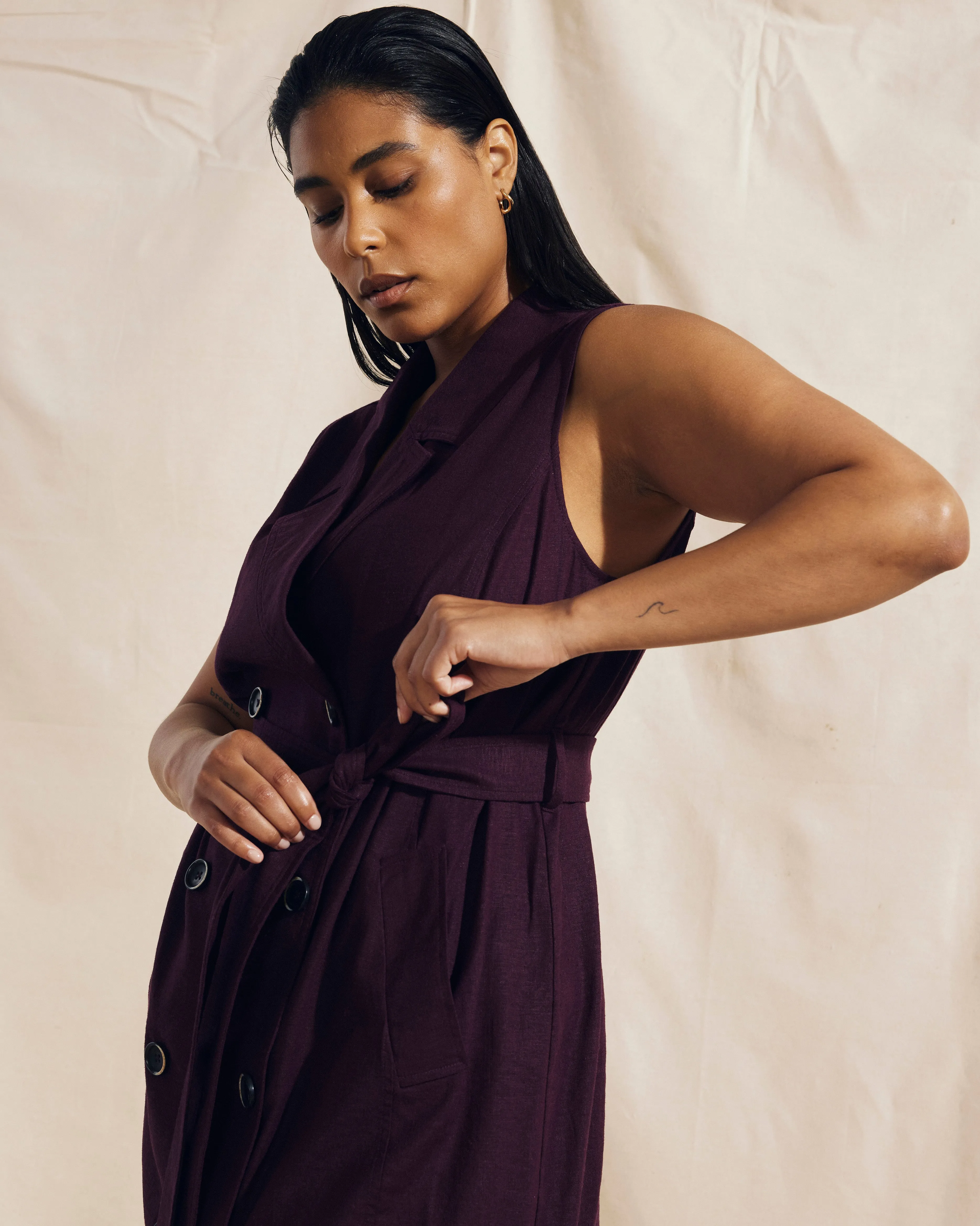 Hudson Linen Trench Dress - Acai sold by Universal Standard product image thumbnail 4