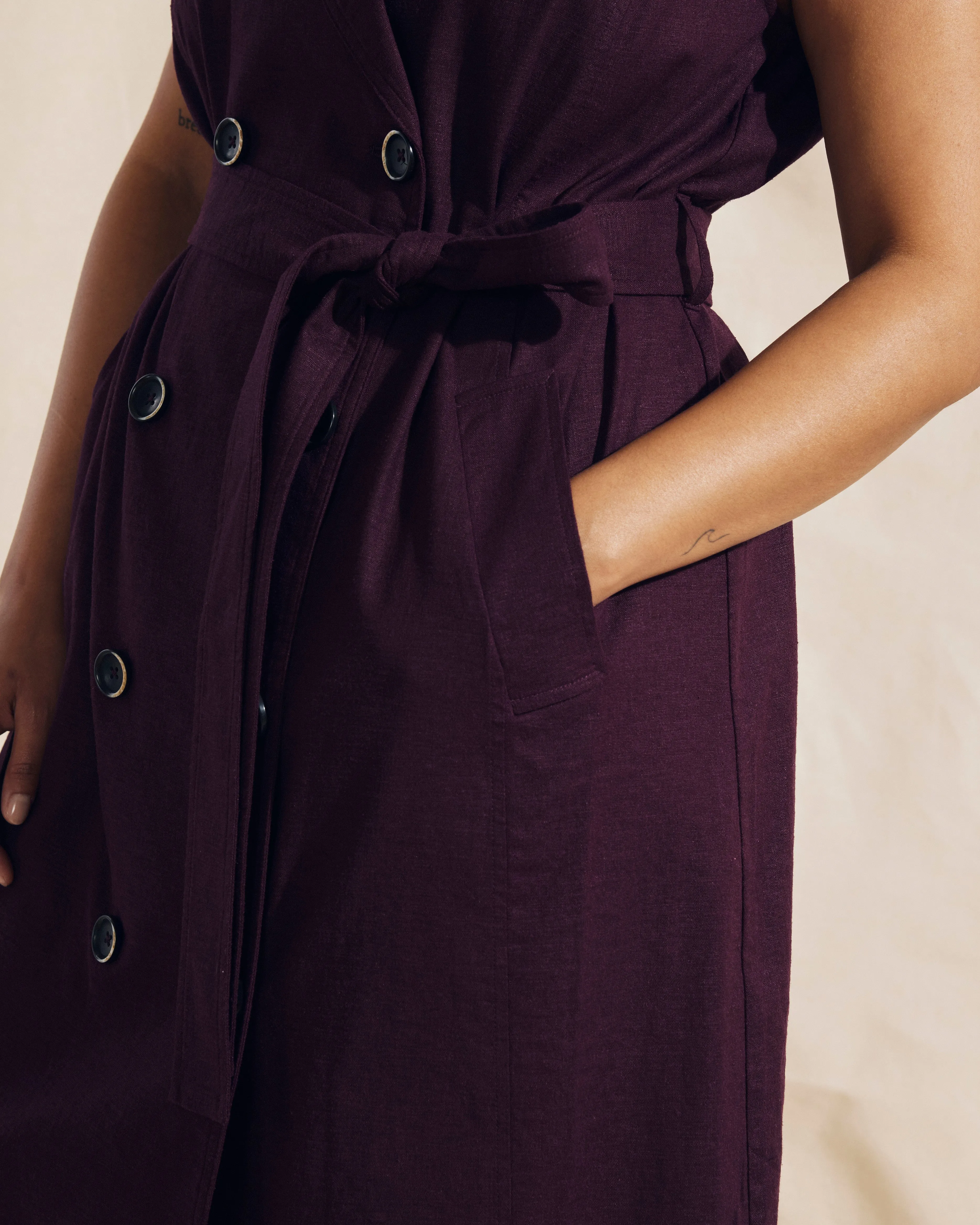 Hudson Linen Trench Dress - Acai sold by Universal Standard product image thumbnail 3