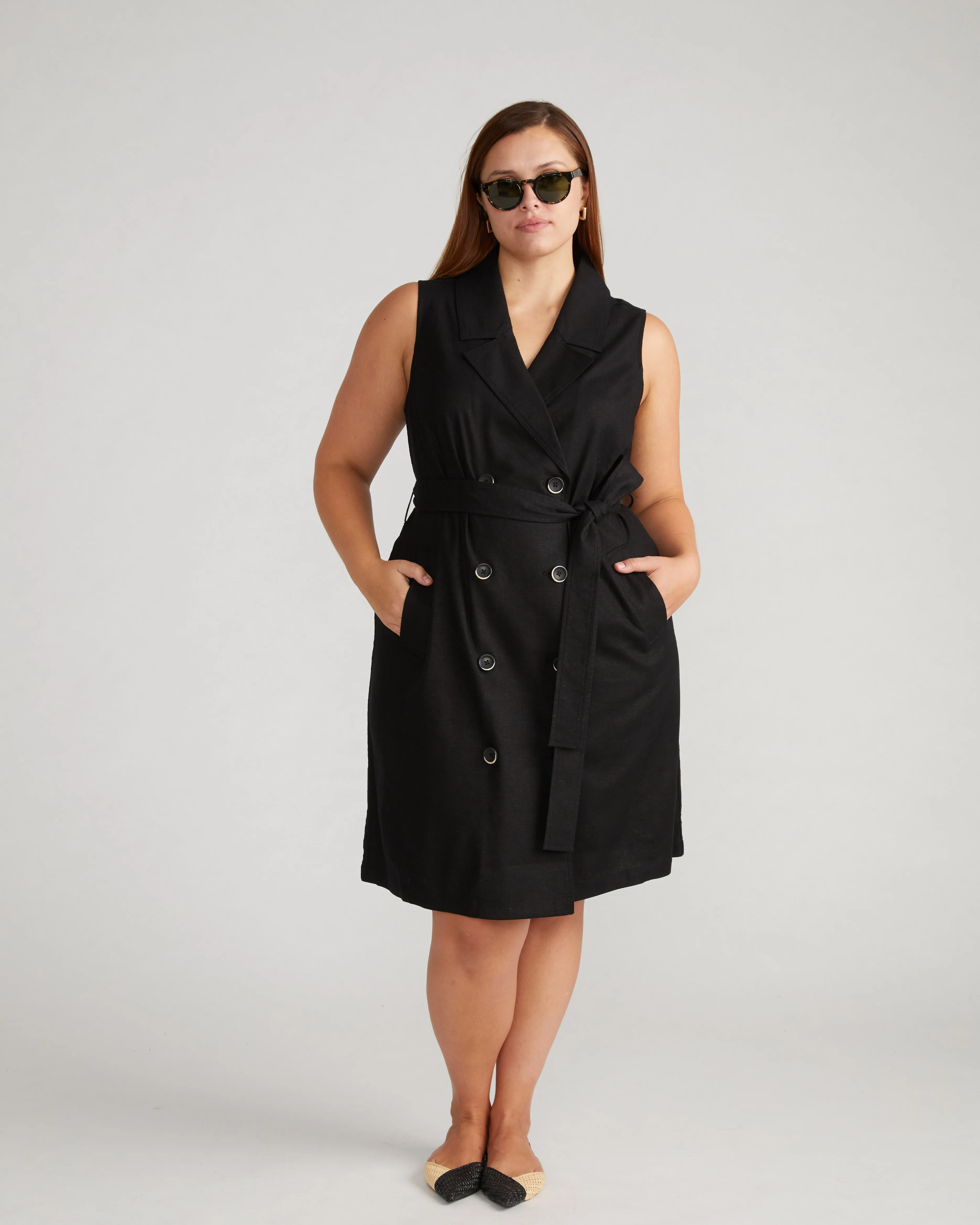 Hudson Linen Trench Dress - Black sold by Universal Standard