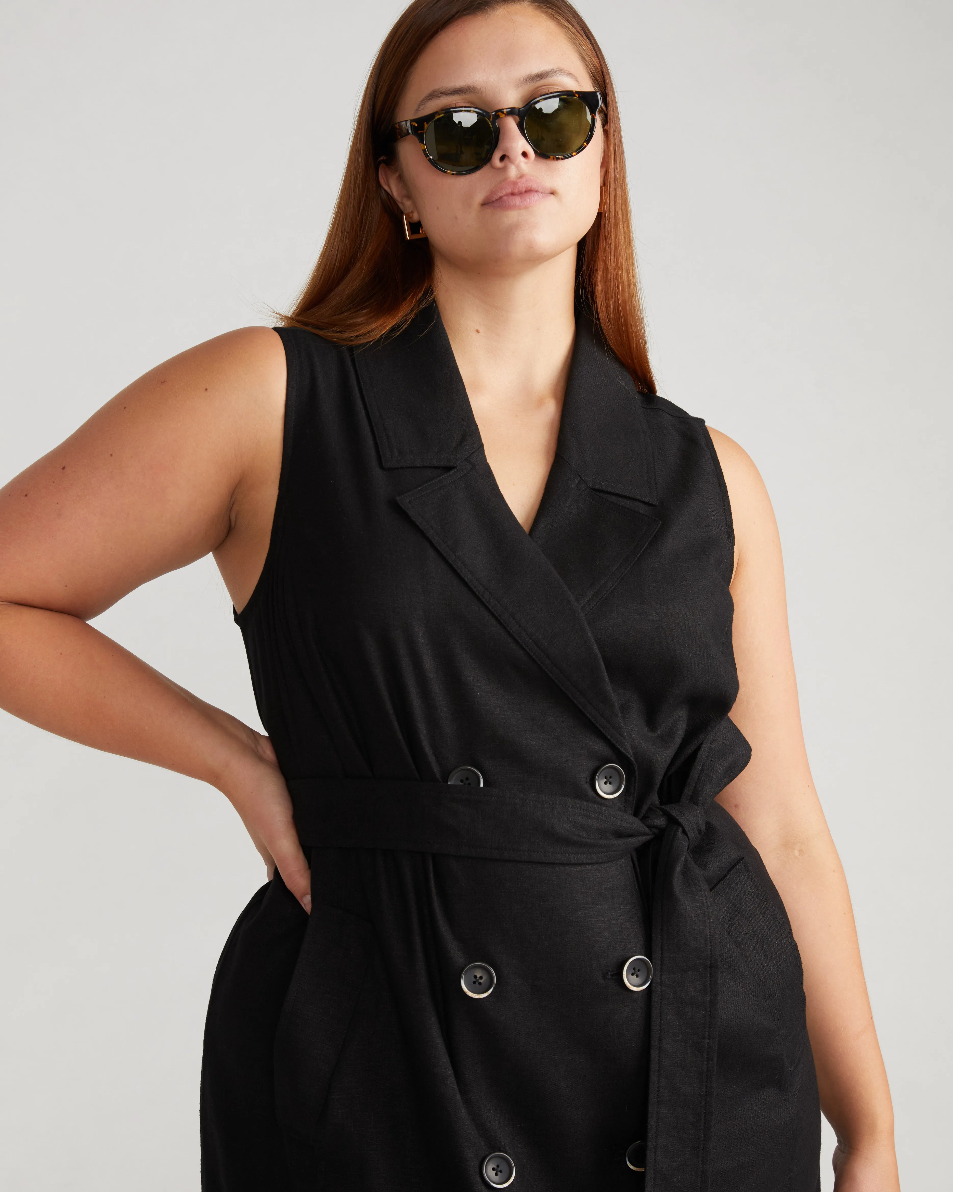 Hudson Linen Trench Dress - Black sold by Universal Standard product image thumbnail 2