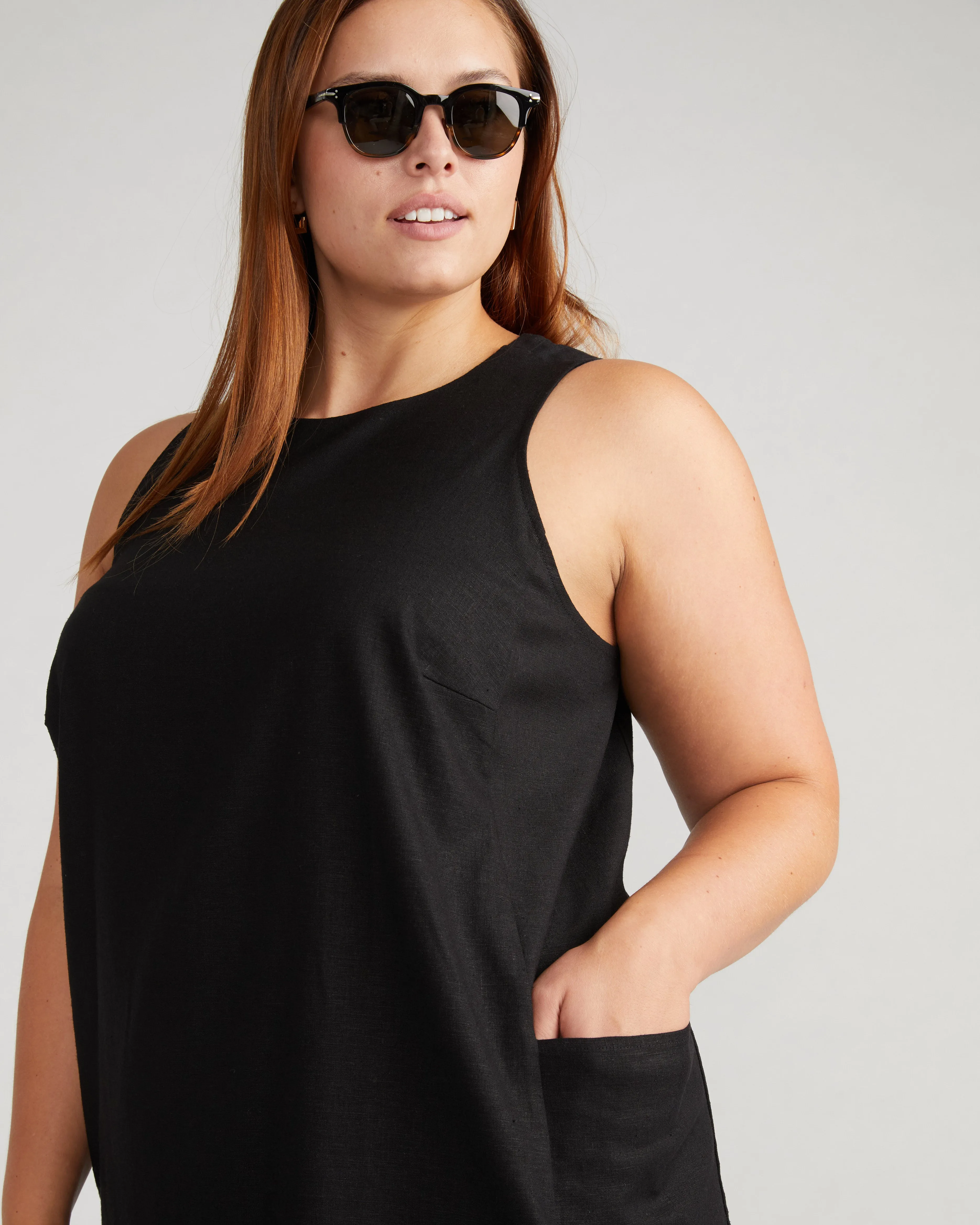 Terrace Linen Shift Dress - Black sold by Universal Standard