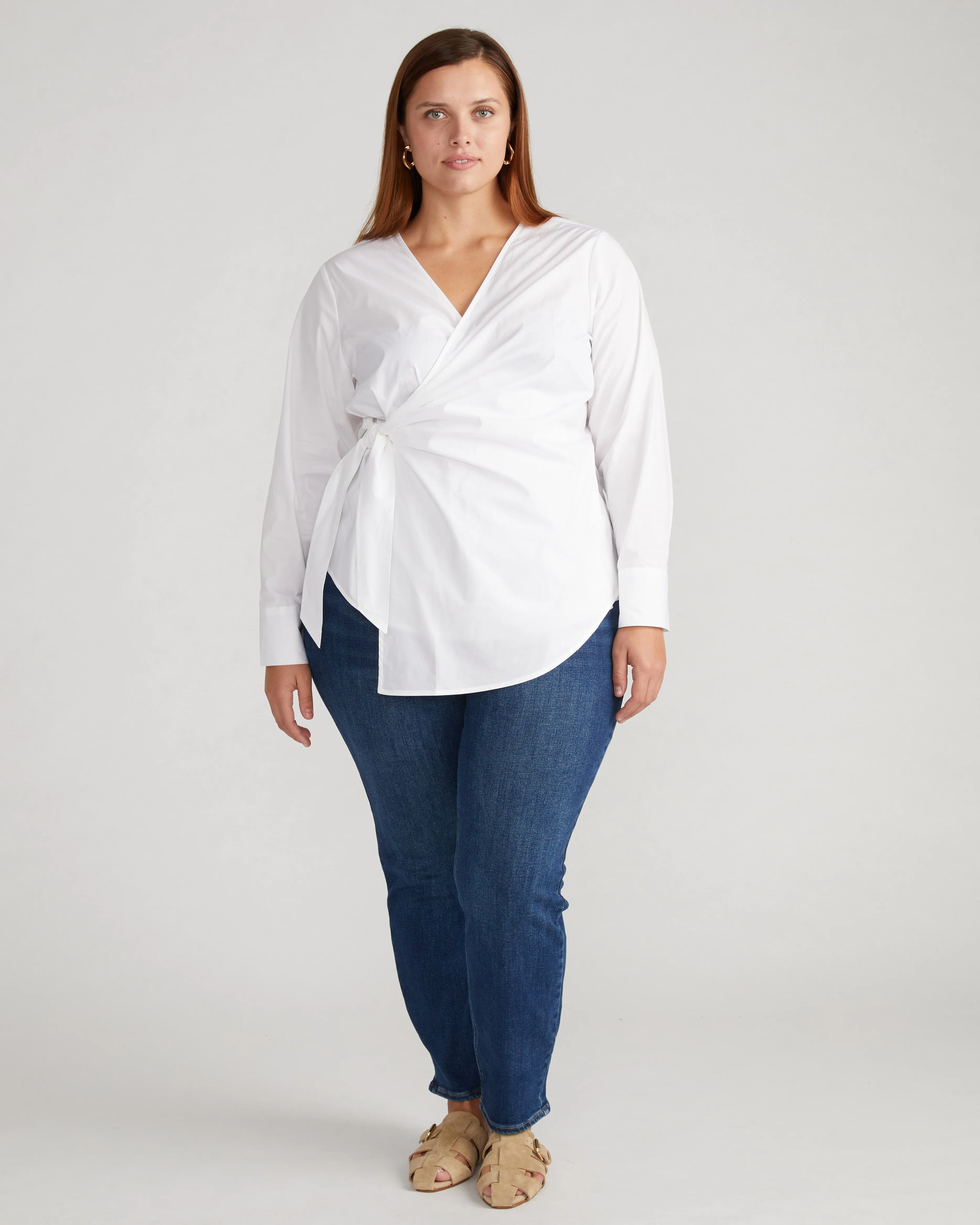 Beacon Stretch Poplin Wrap Shirt - White sold by Universal Standard product image thumbnail 2