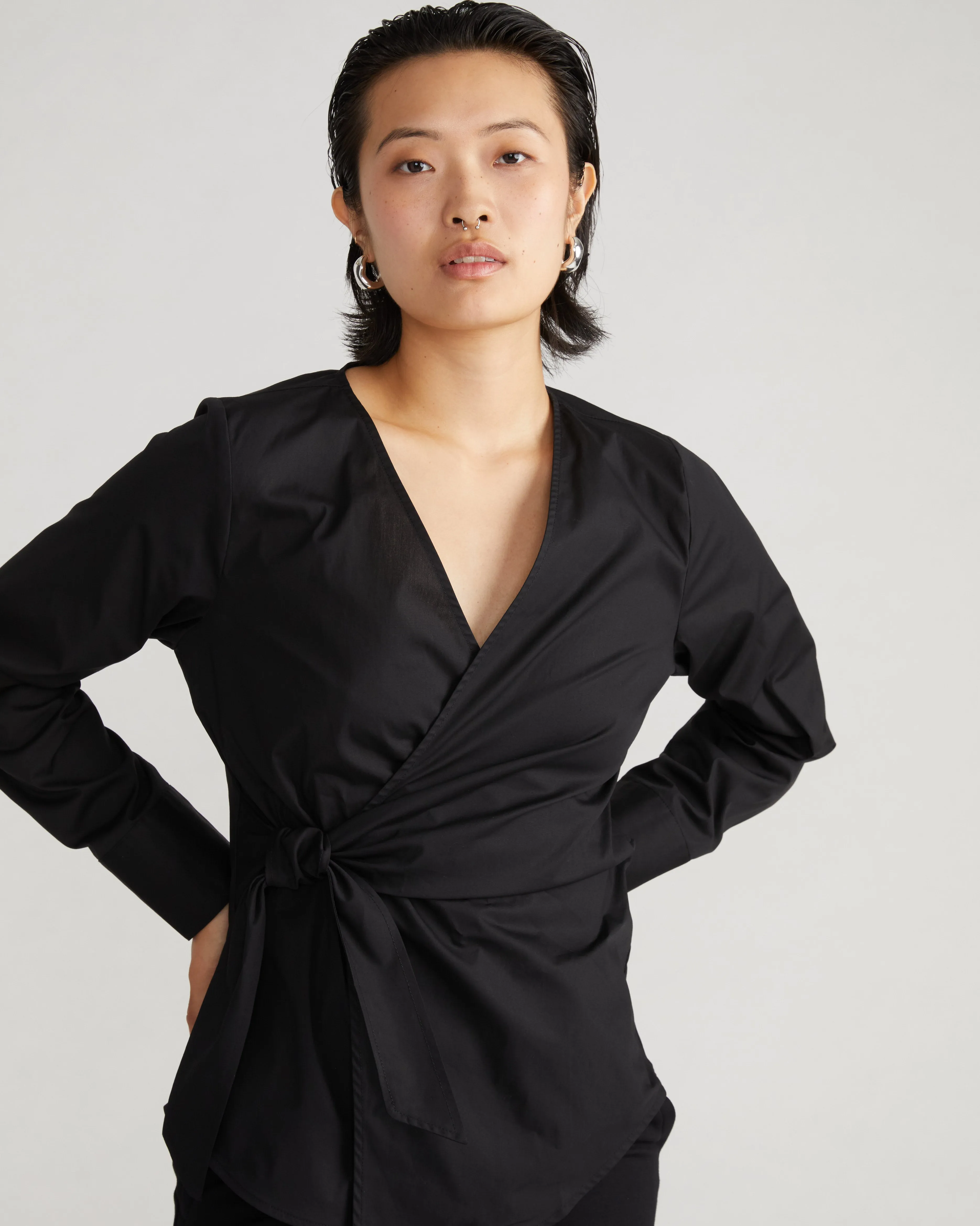 Beacon Stretch Poplin Wrap Shirt - Black sold by Universal Standard