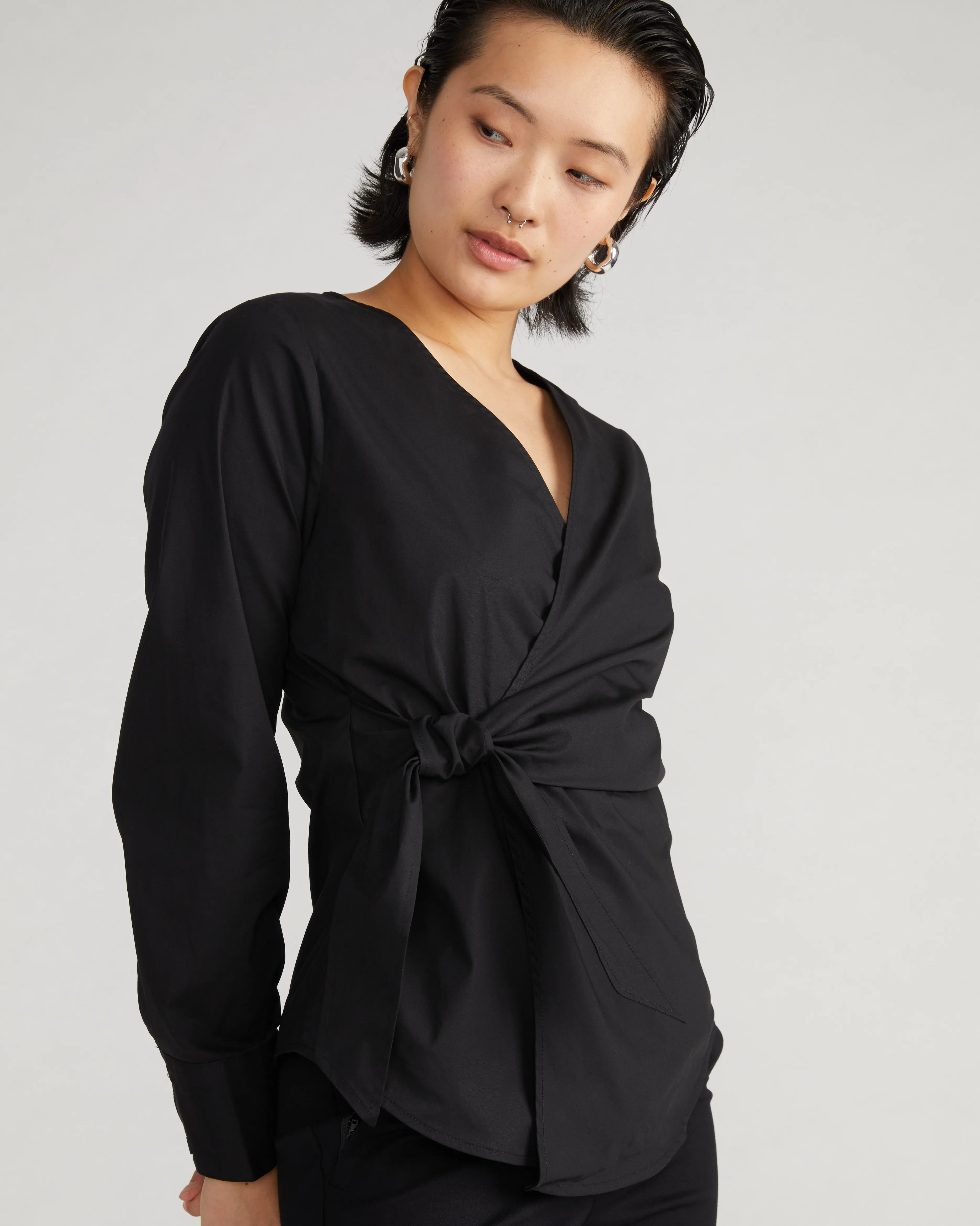 Beacon Stretch Poplin Wrap Shirt - Black sold by Universal Standard product image thumbnail 3