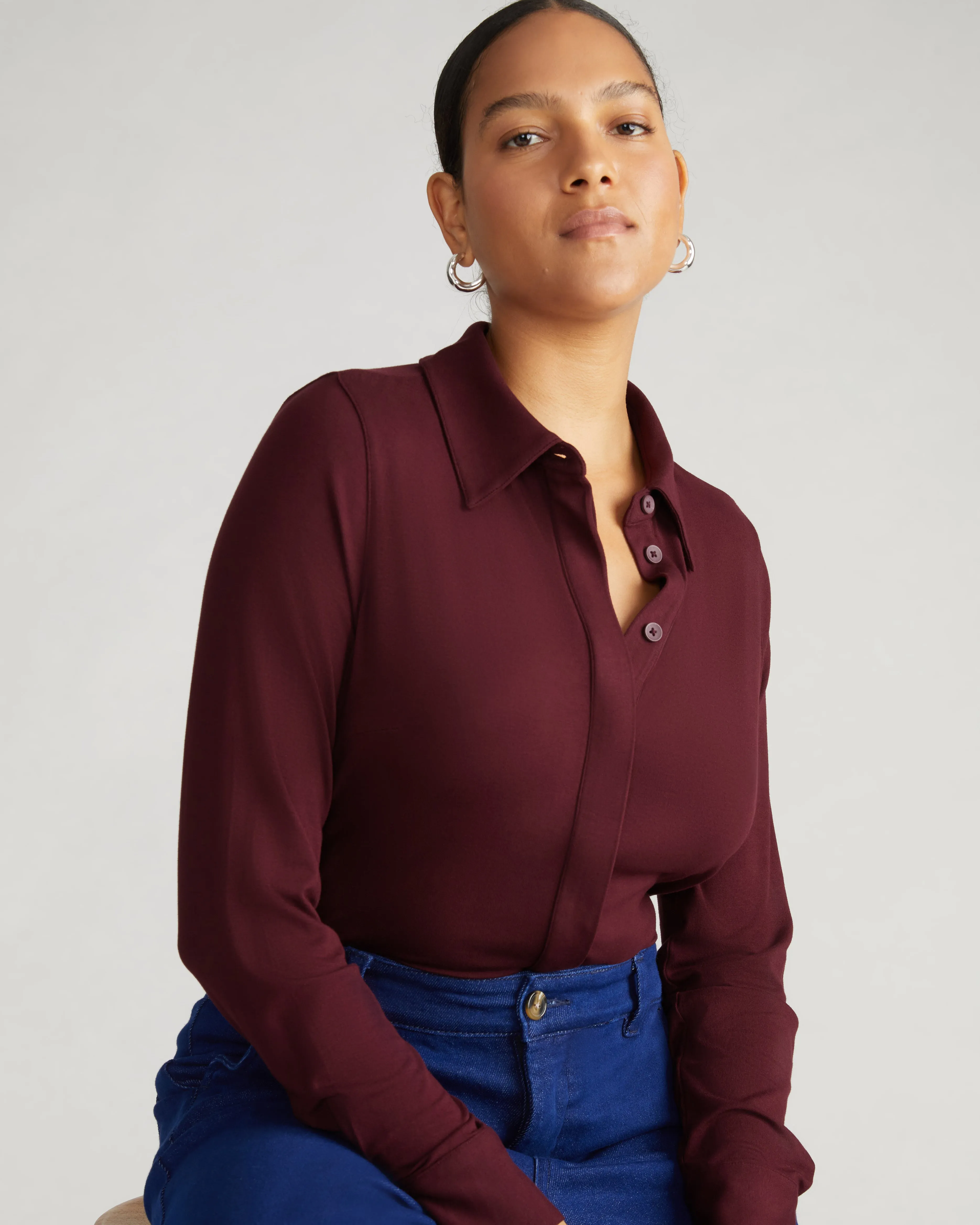 Elbe Liquid Jersey Shirt Classic Fit - Black Cherry sold by Universal Standard product image thumbnail 2