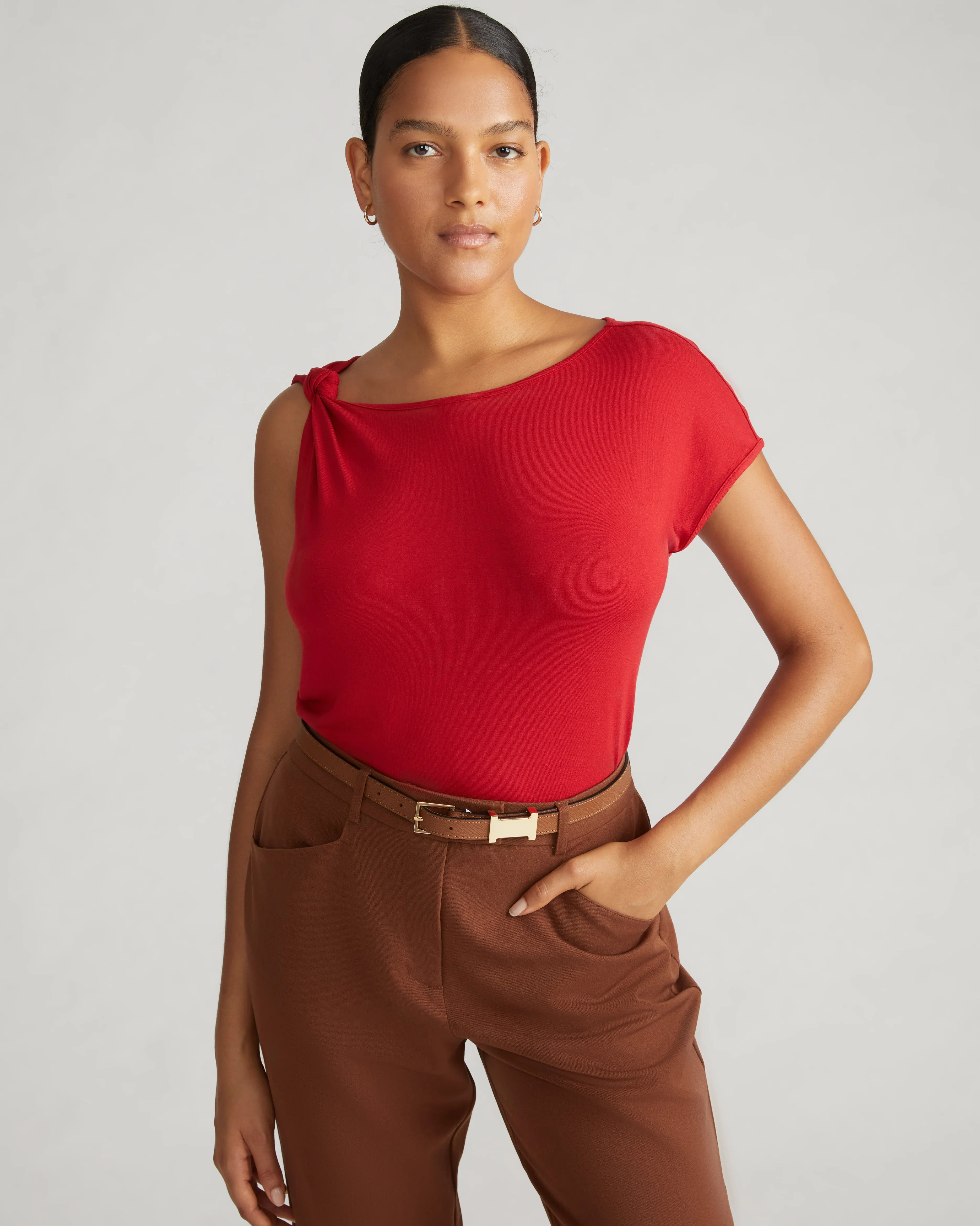 Estella Liquid Jersey Knot Tank - New York Red sold by Universal Standard product image thumbnail 2